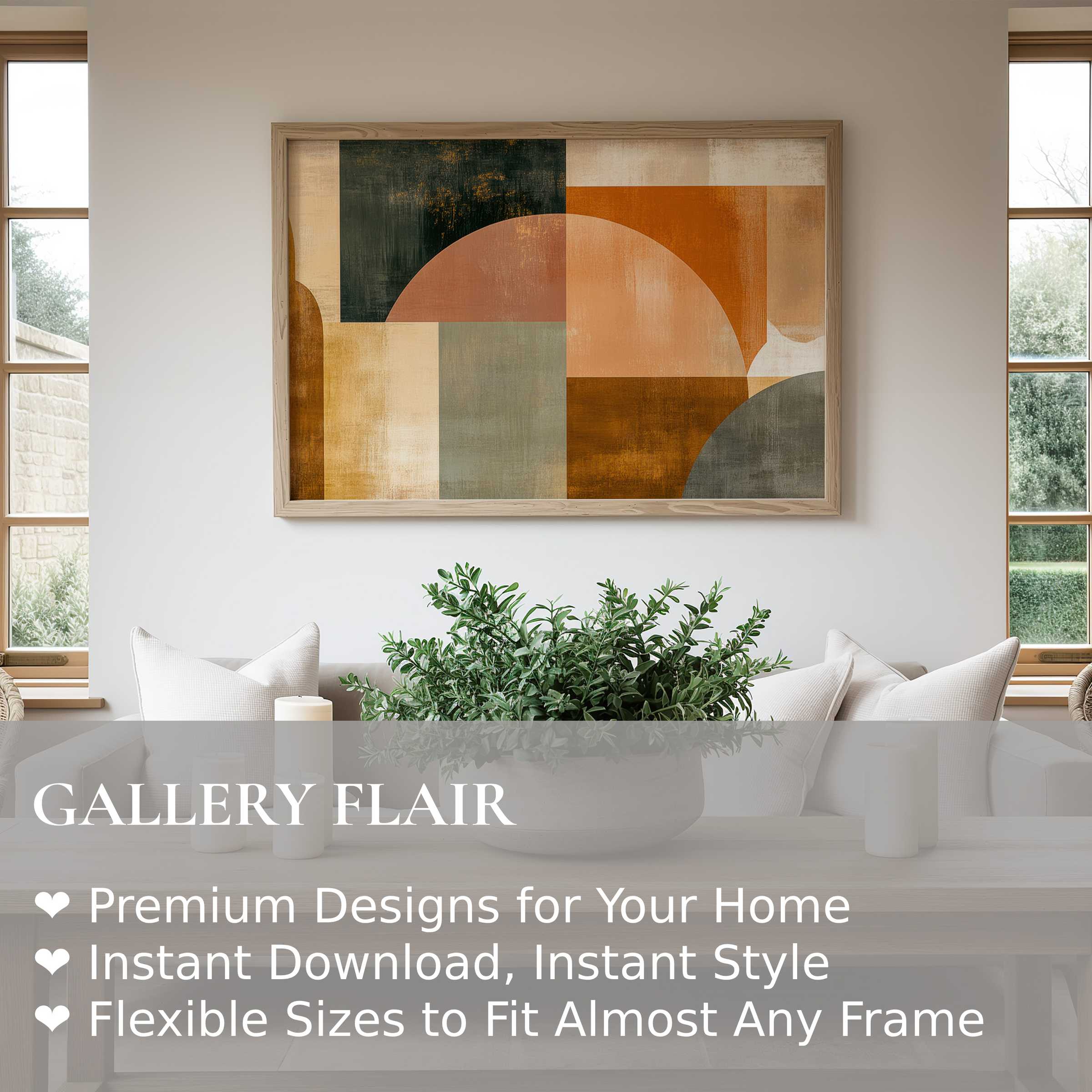 Abstract wall art print featuring warm earthy tones and geometric shapes, elevating modern minimal and Scandinavian interiors with refined, calming sophistication