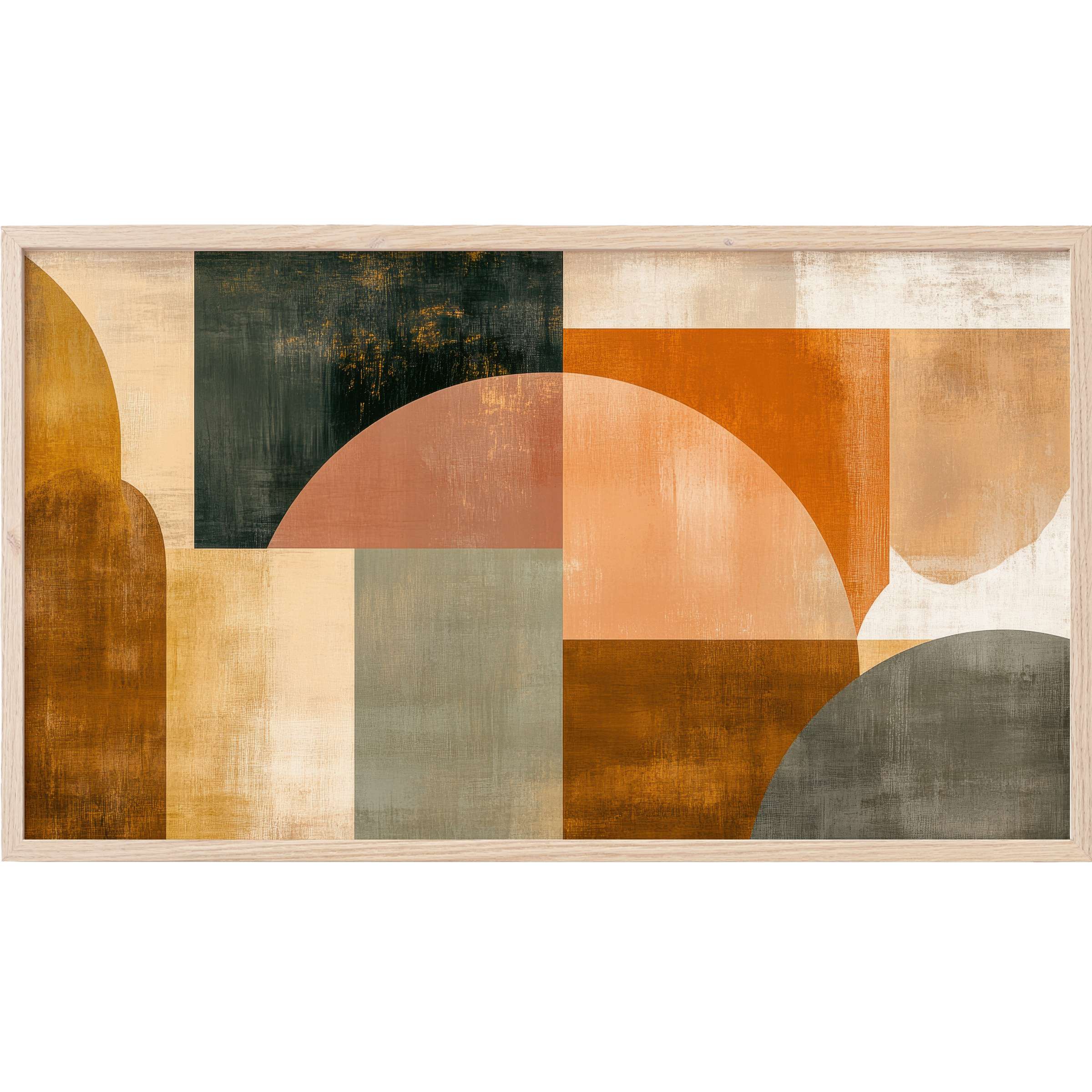 Abstract Frame TV Art with warm earth tones, geometric shapes, and a textured modern finish for sophisticated decor