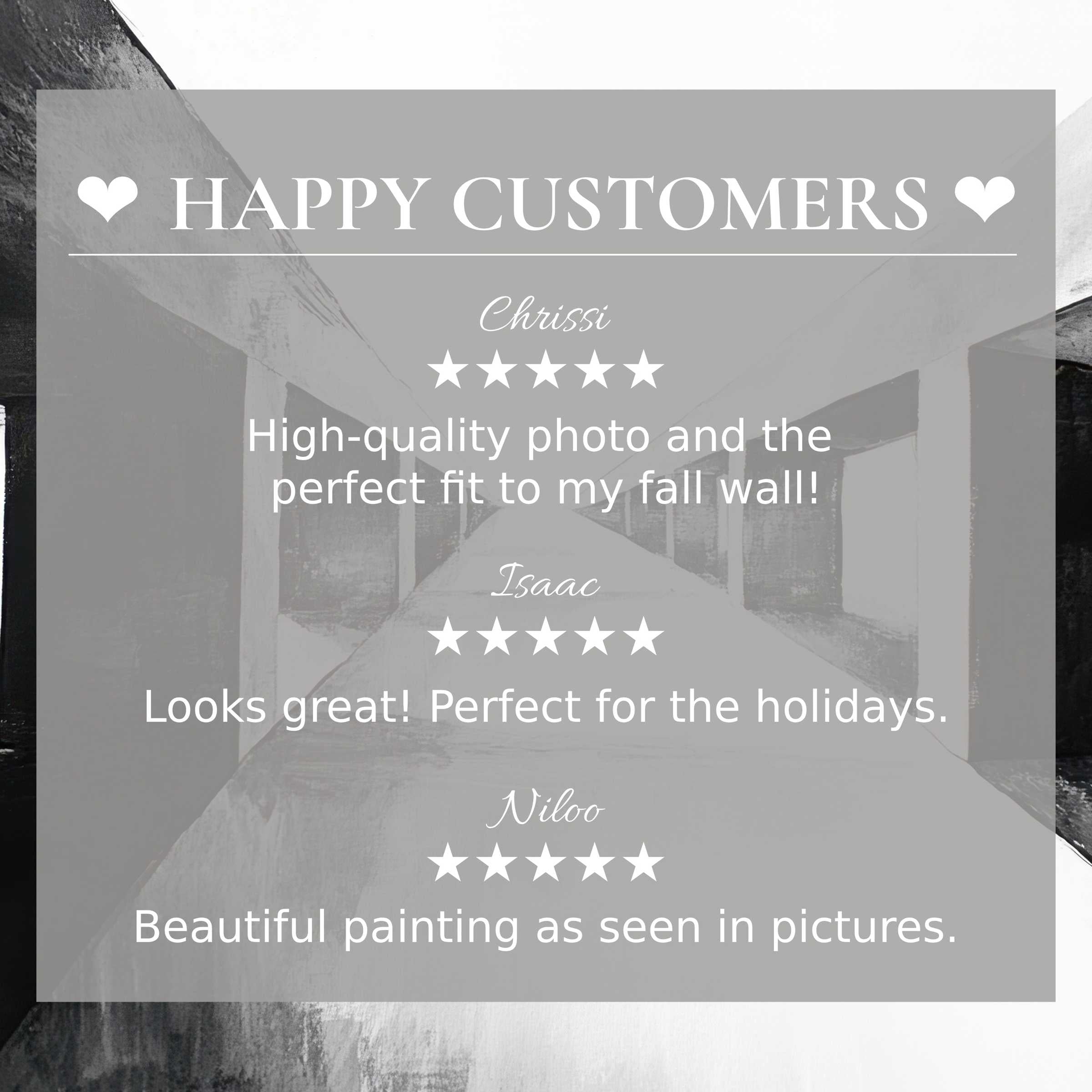 Elegant black and white art for Frame TV with abstract architectural background and happy customer reviews building trust