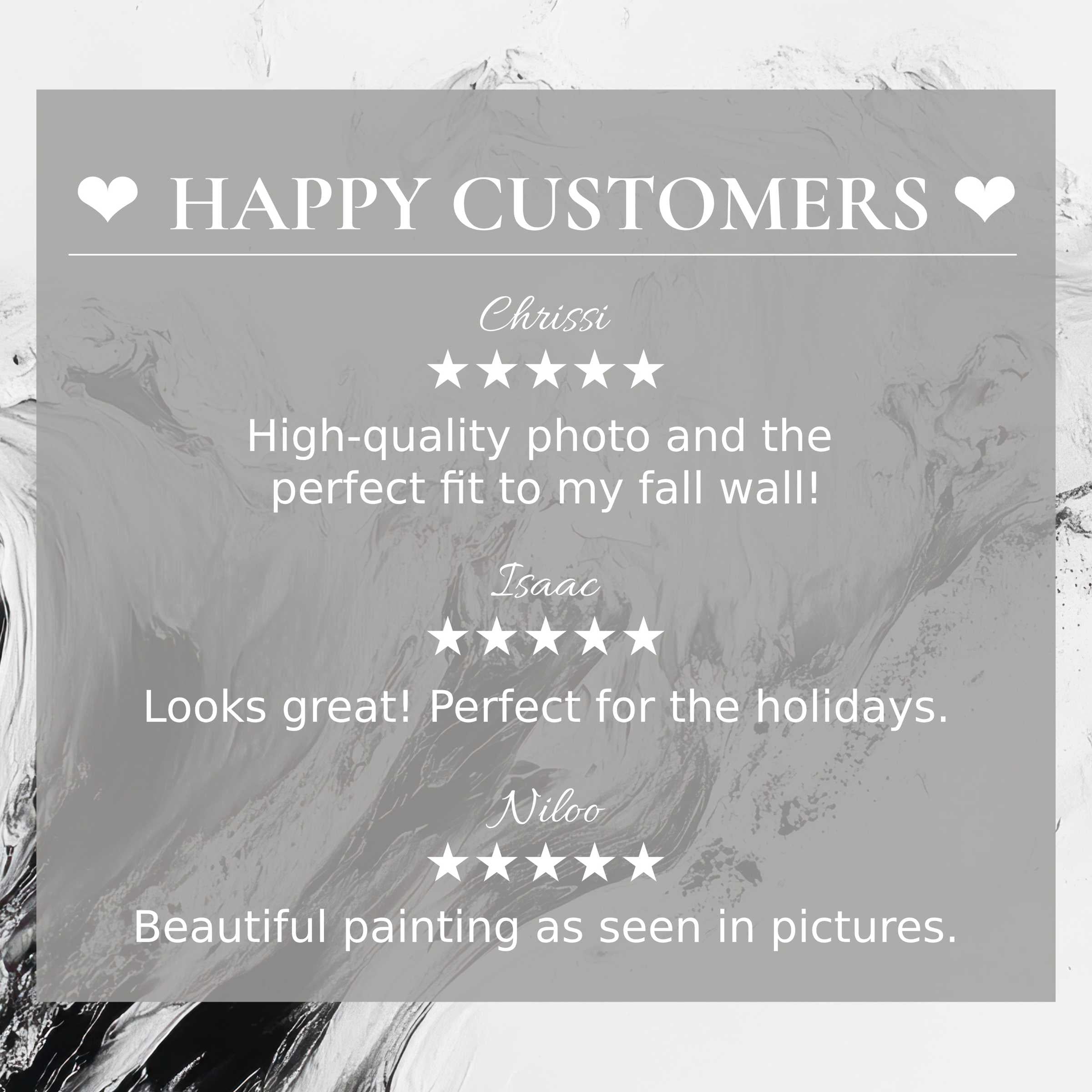 Neutral art for Frame TV with abstract marble background, showcasing happy customer reviews to inspire trust