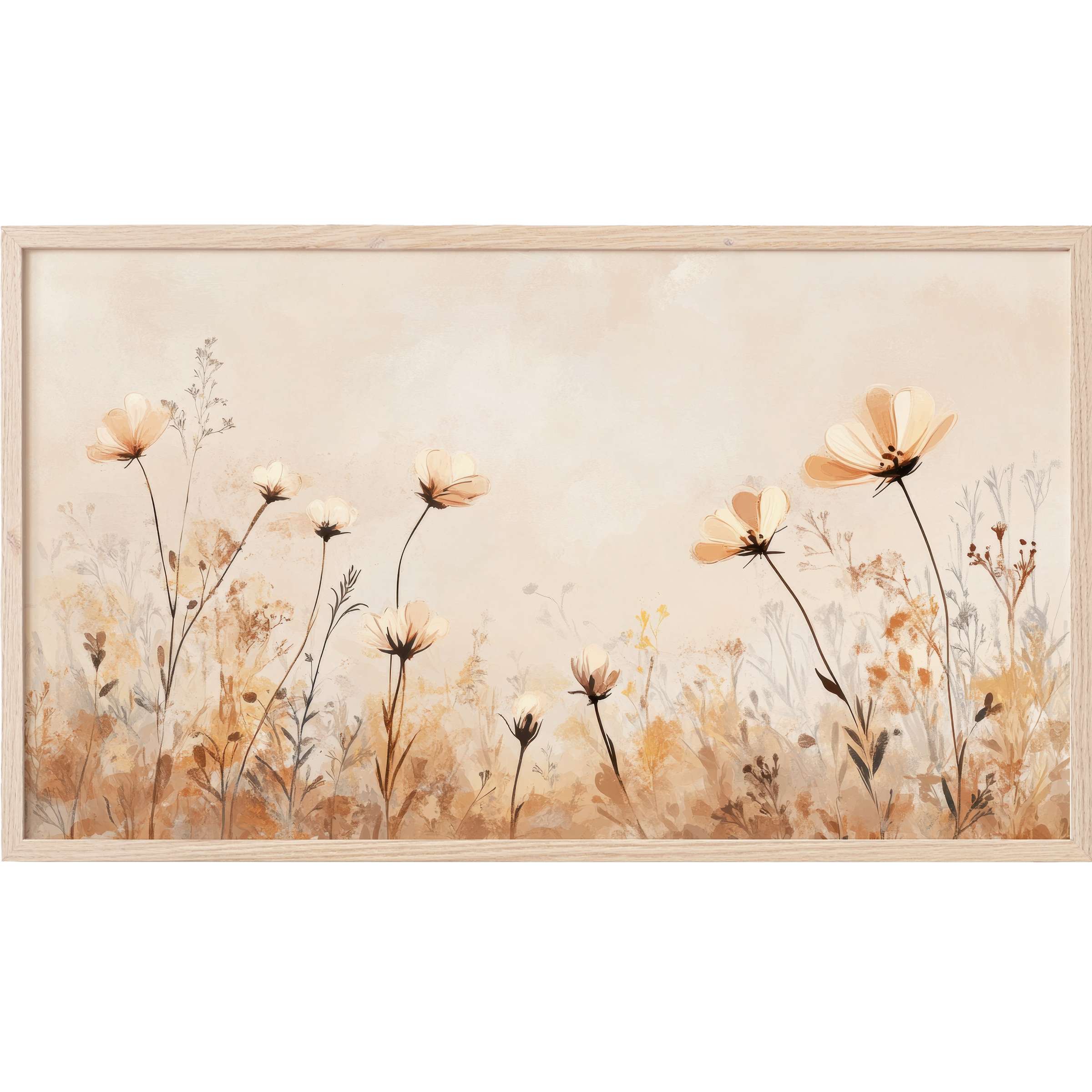 Elegant boho Frame TV Art featuring soft beige and terracotta wildflowers in a delicate, airy watercolor style
