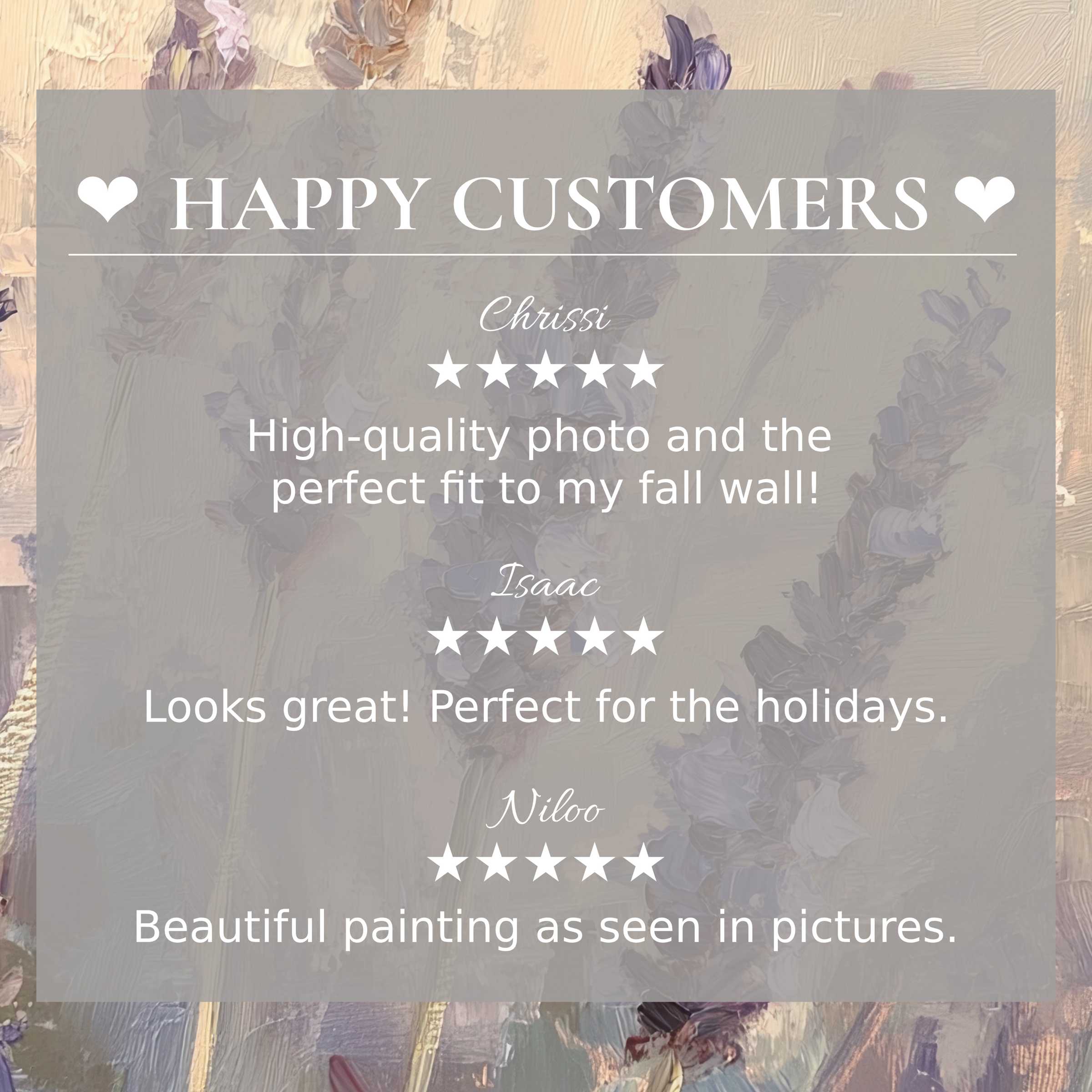 Refined botanical art for Frame TV with abstract muted pastels, showcasing happy customer reviews and elegant design trust