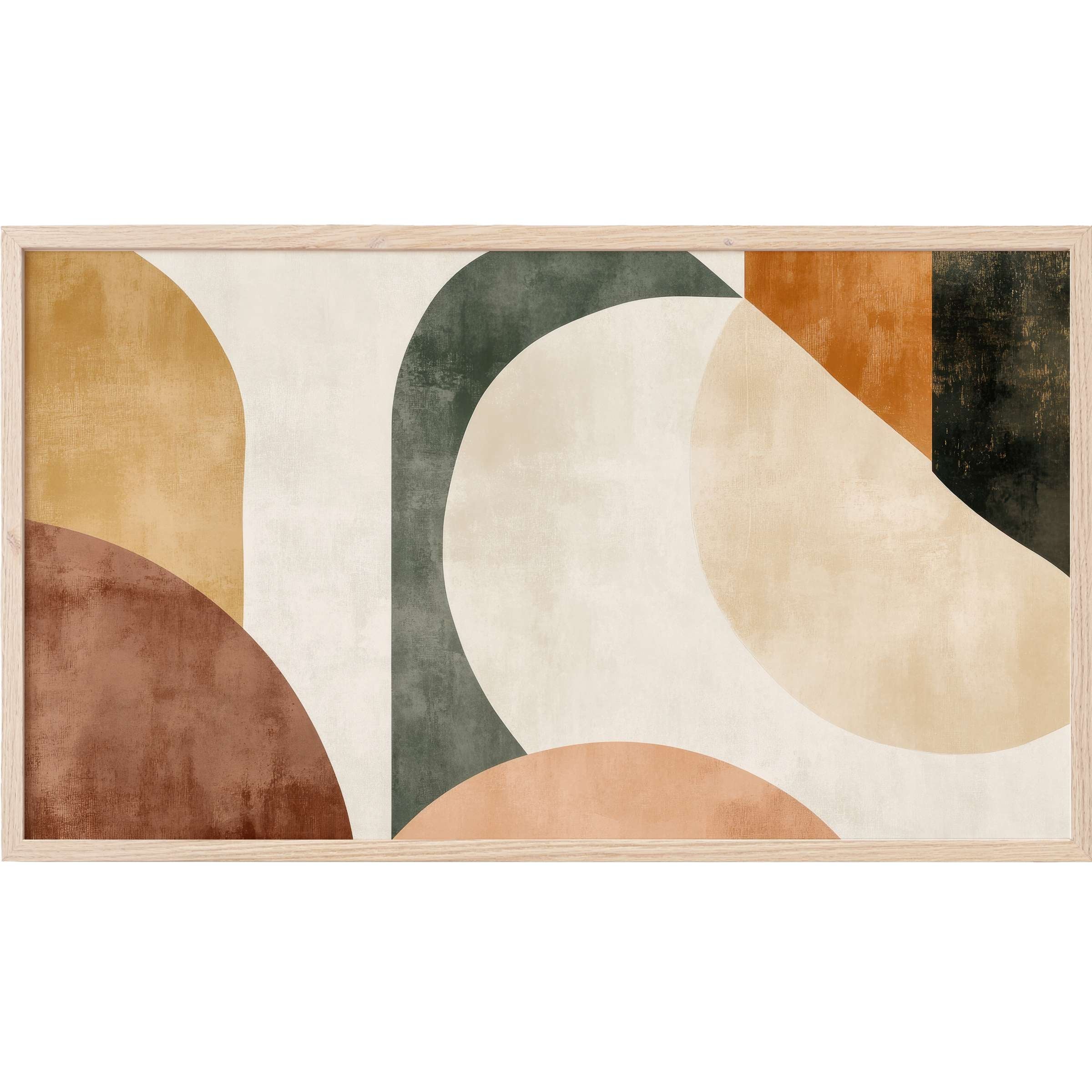 Abstract Frame TV Art with muted earth tones and soft curves in a modern, minimalist composition for stylish decor
