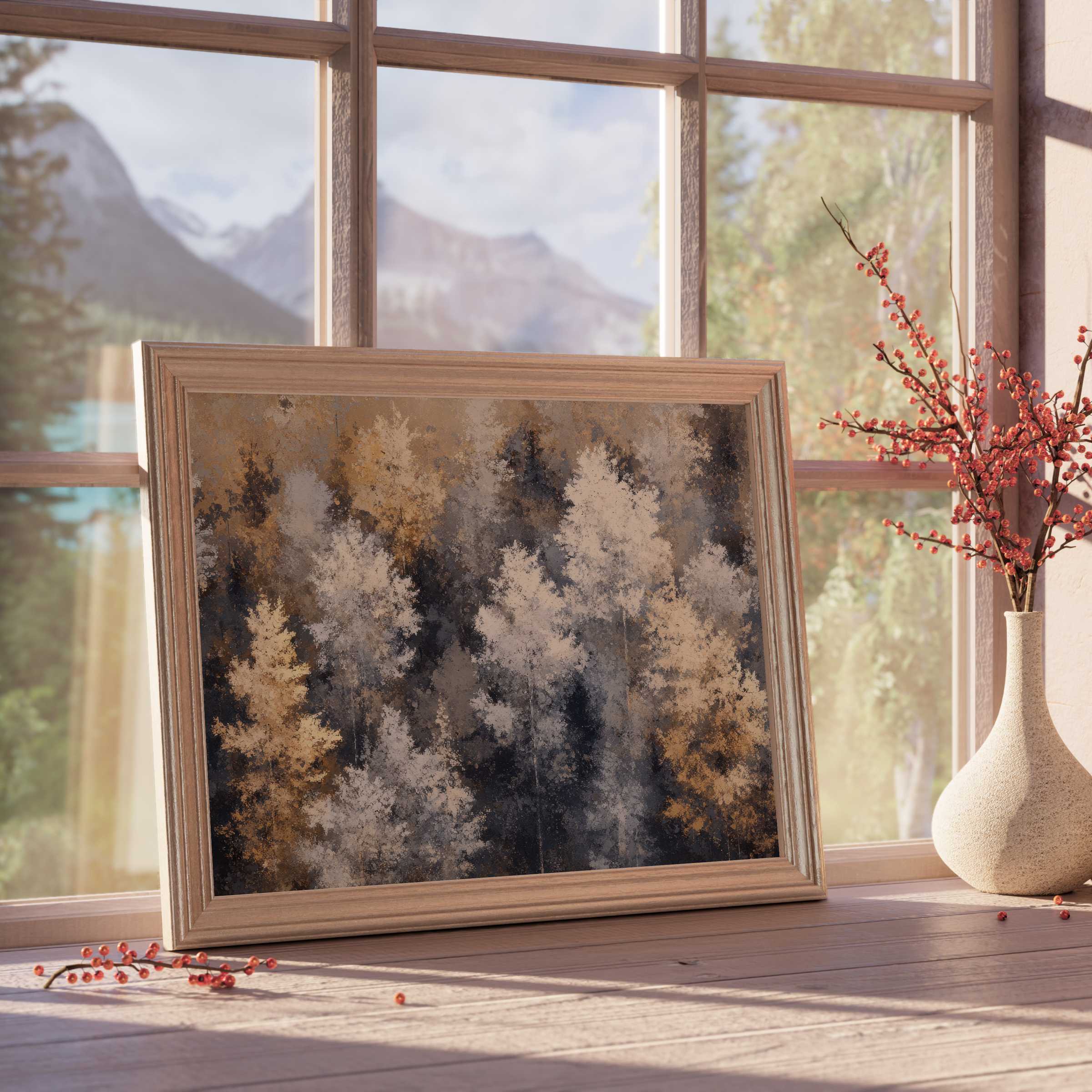 Timeless tree downloadable art in warm neutrals, elevating serene interiors with subtle texture and curated natural elegance