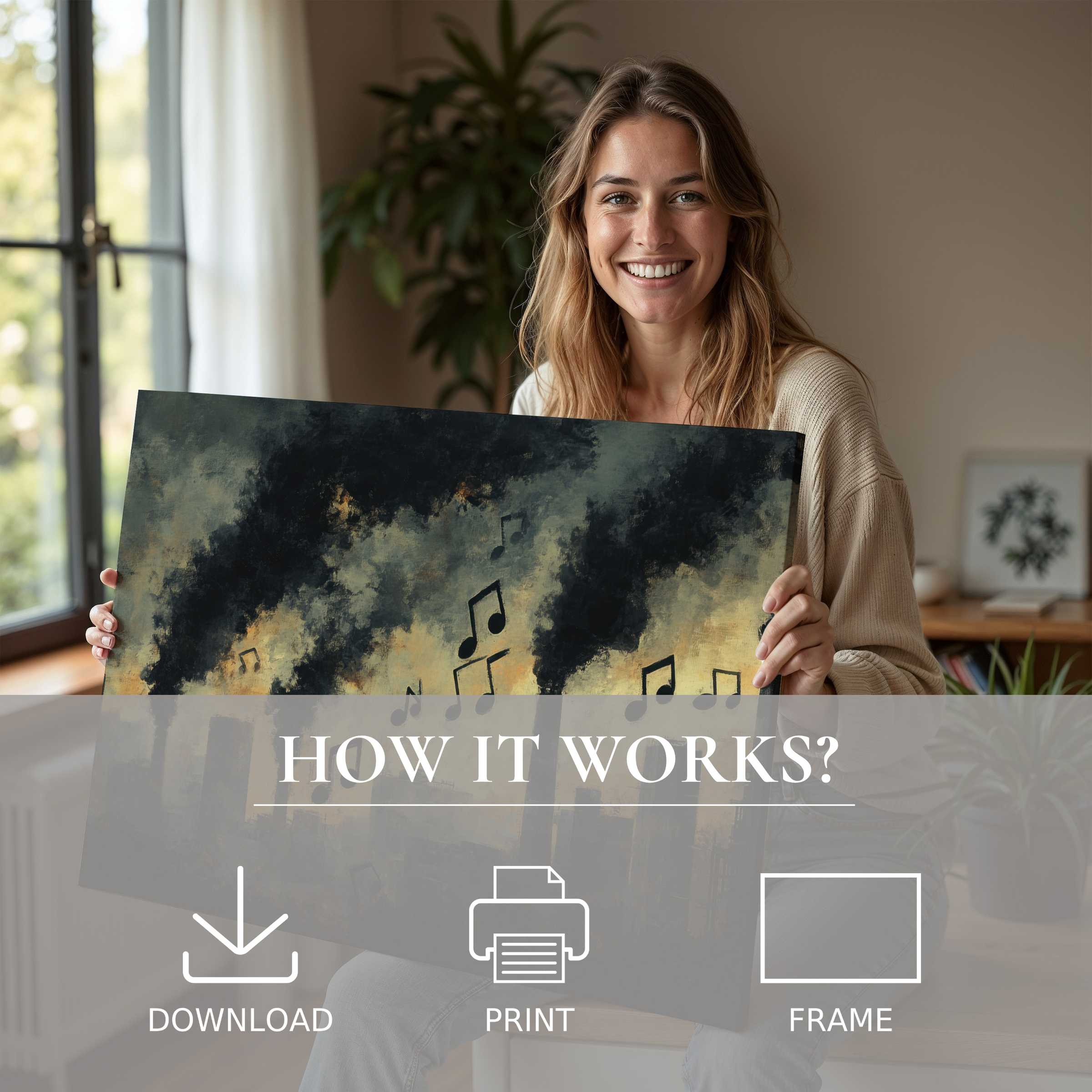 A radiant moment of joy embracing a street art digital art print, elevating modern living with effortless style and soulful beauty