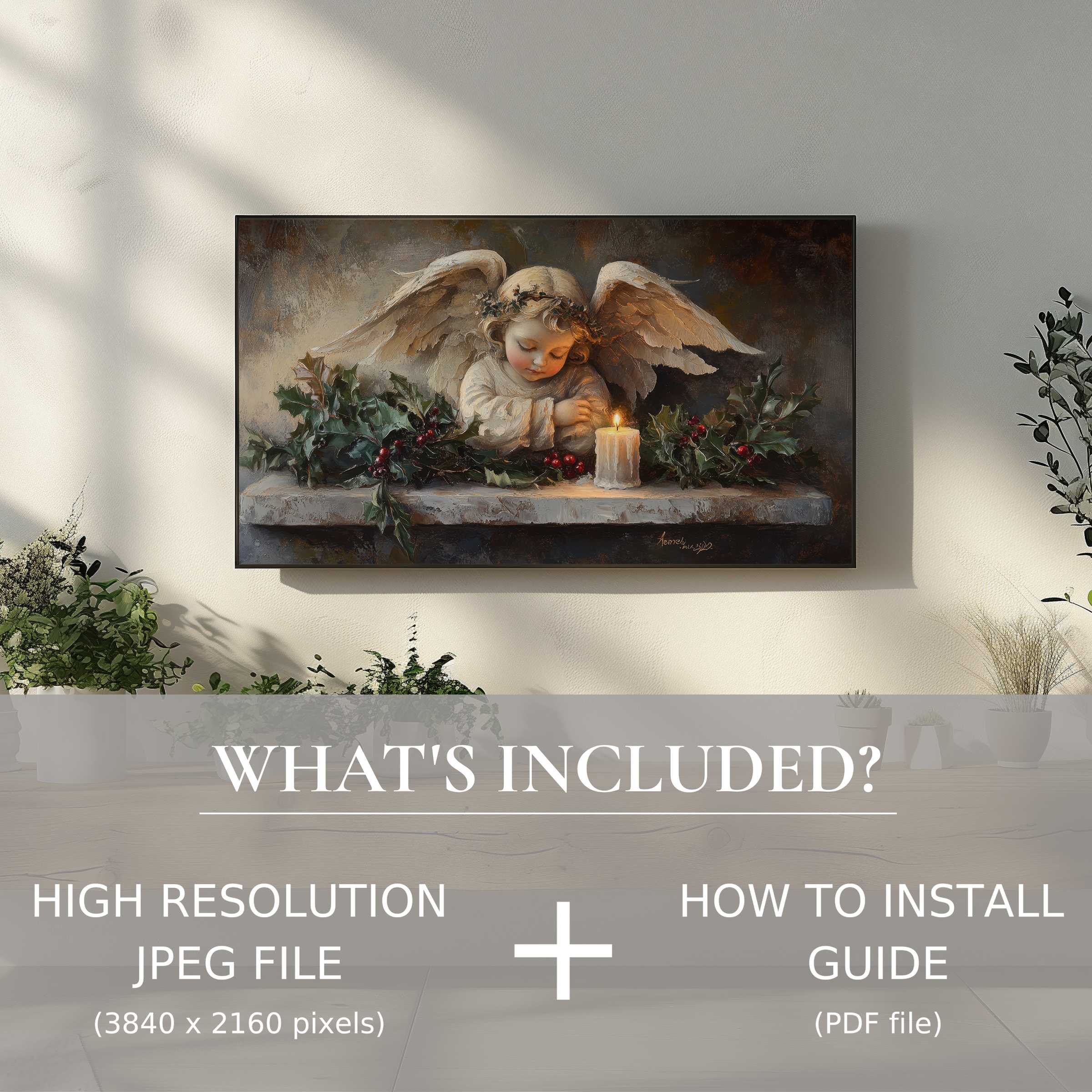 Elegant living room showcasing a christmas digital TV art download with easy use to elevate your modern space