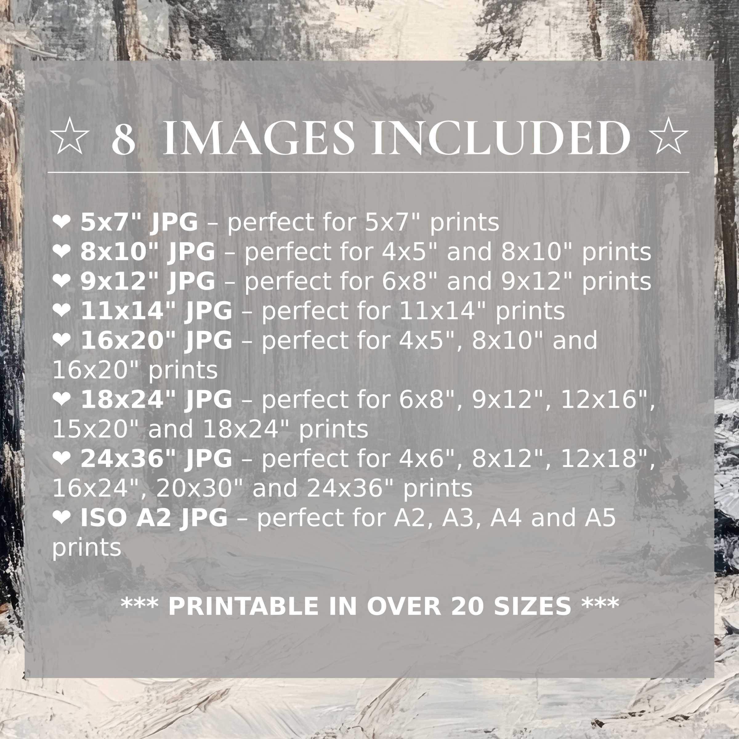 Radiant winter digital print in serene whites, greys, and soft neutrals, enhancing modern interiors with style and 8 high-quality sizes included