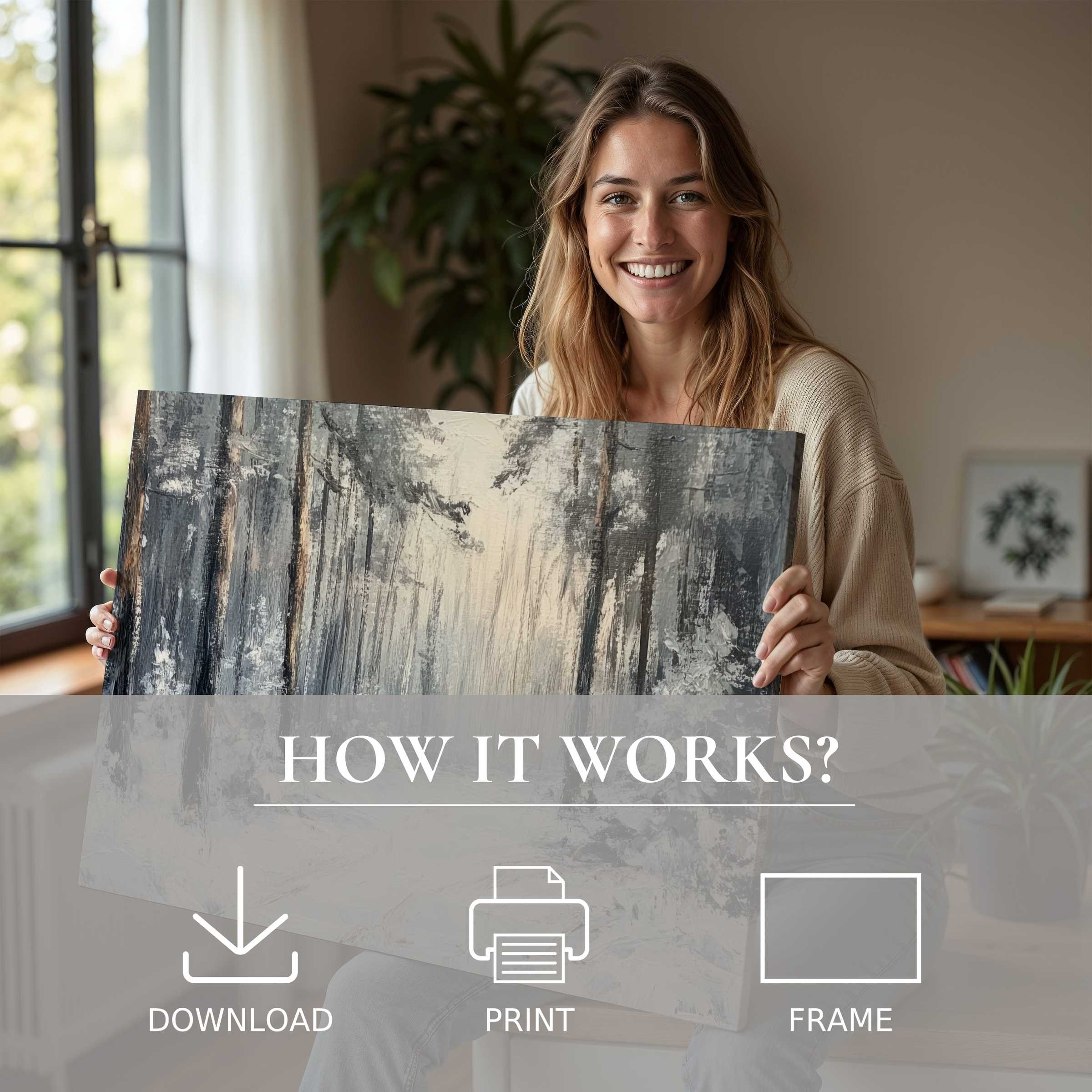 Radiant winter digital art print bringing serene forest calm into modern living-effortless elegance to elevate your space