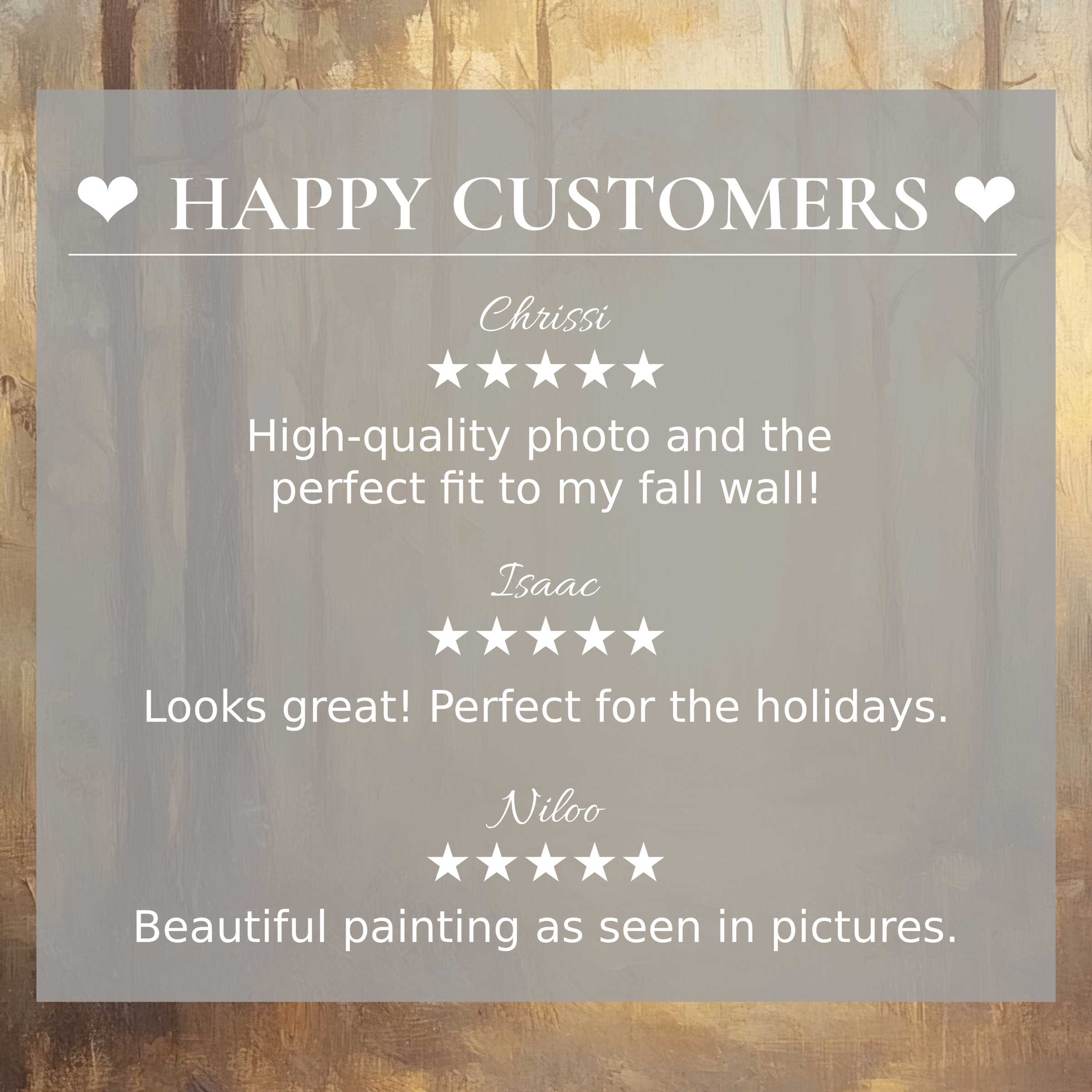 Fall art for Frame TV with abstract sunset hues, showcasing a happy customer and trusted glowing reviews