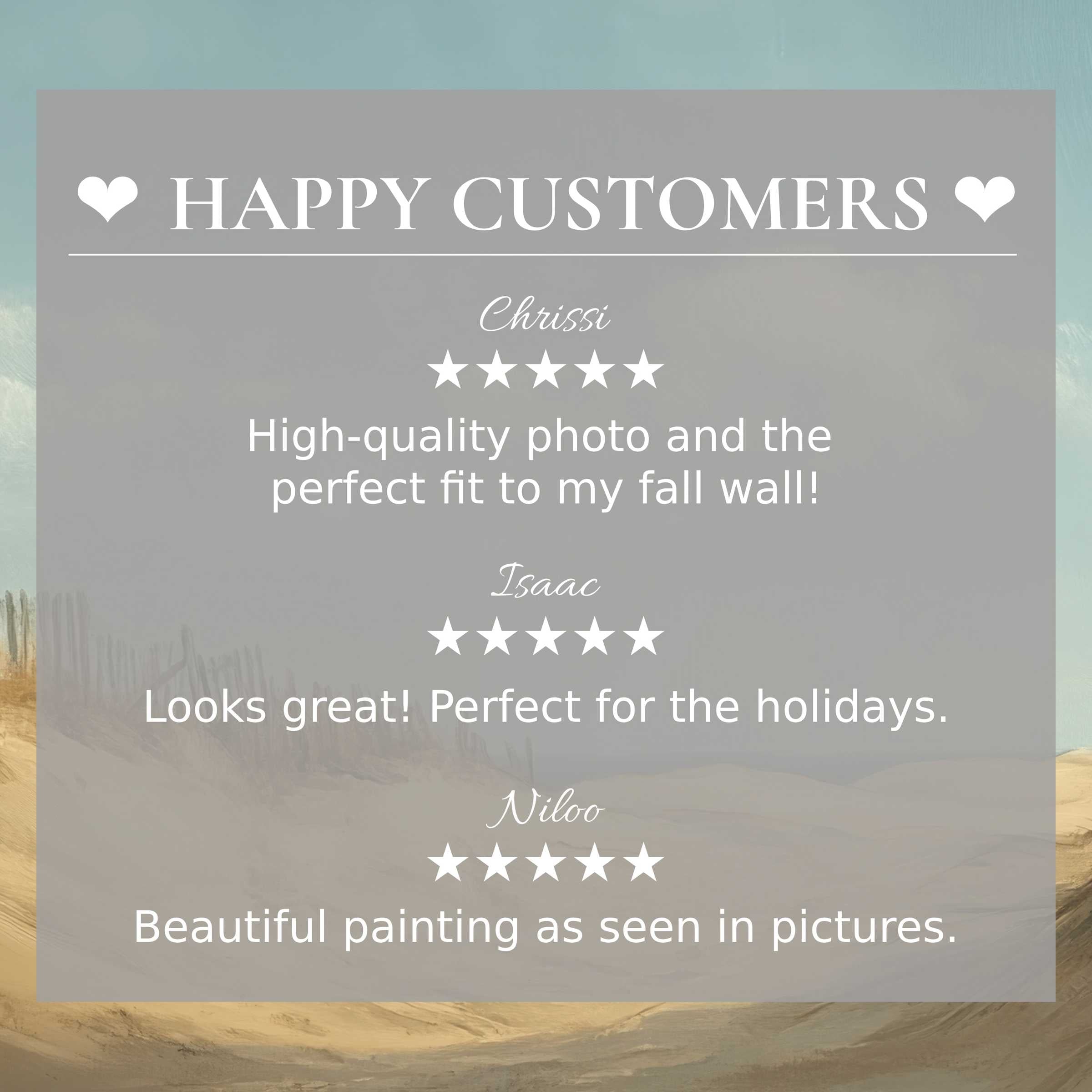 Trustworthy happy customer reviews highlight elegant beach art for Frame TV with soft, abstract sunset tones
