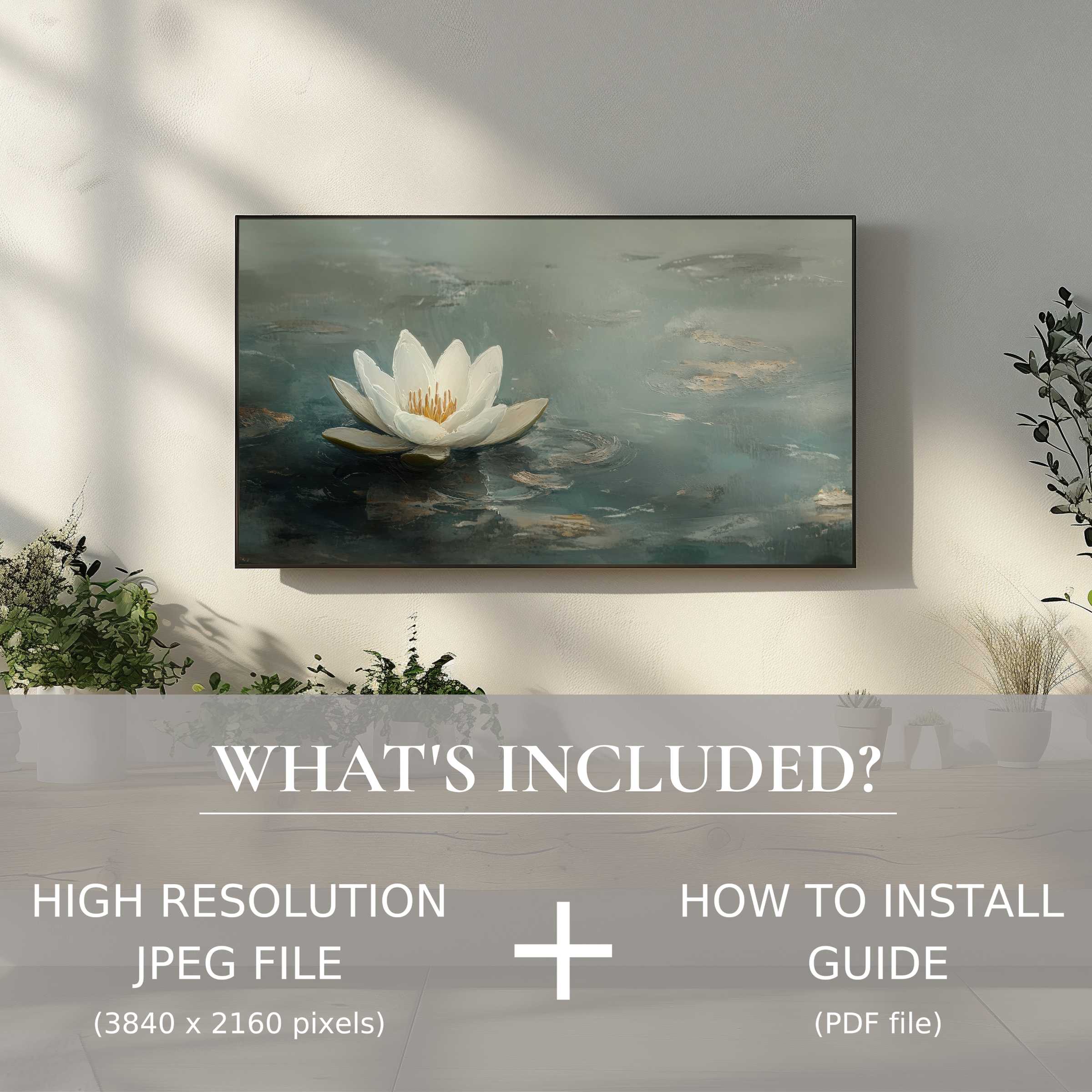 Elegant botanical digital TV art download featuring a serene lotus flower, enhancing living spaces with easy digital use
