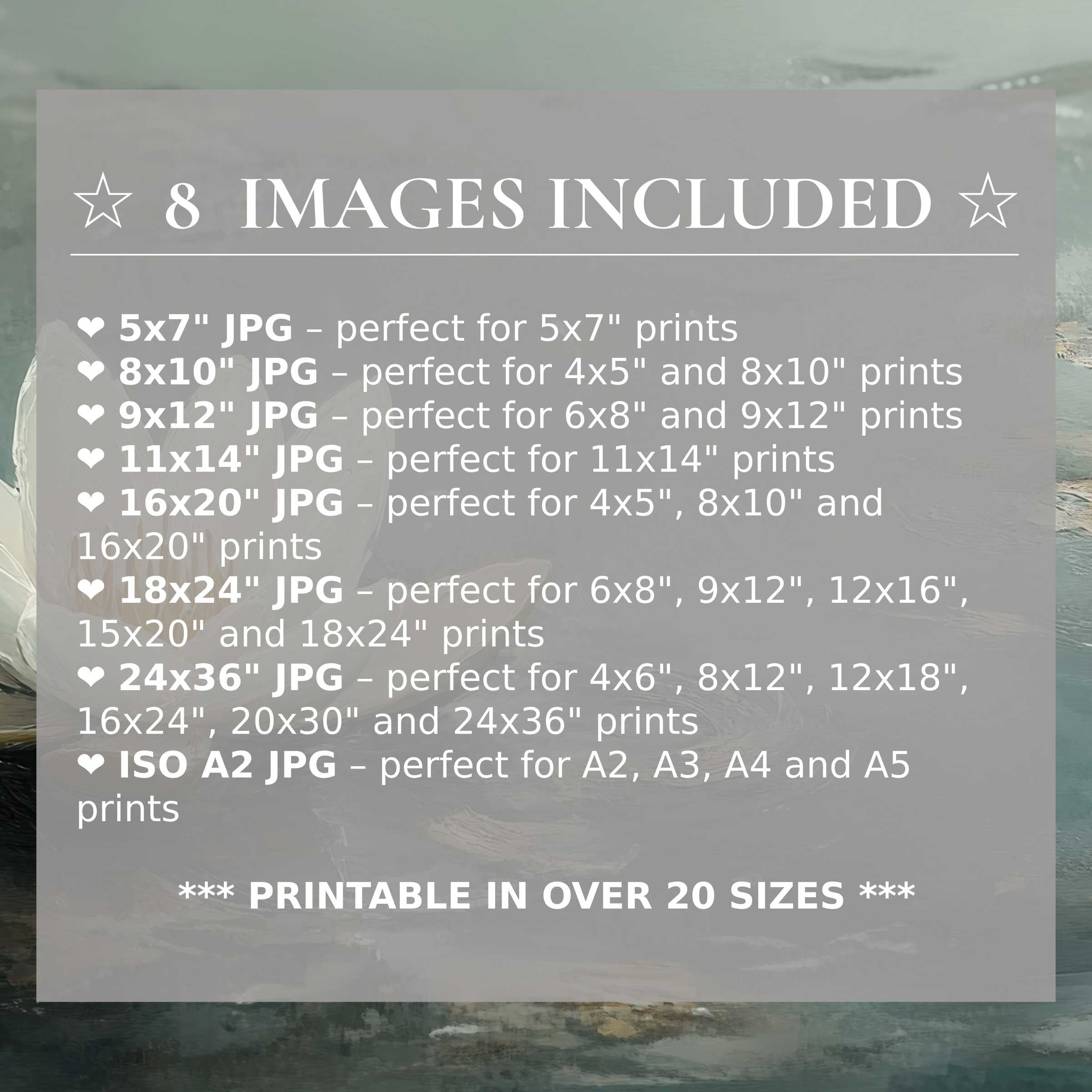 Botanical digital print in soothing greens and soft neutrals, radiating calm elegance; includes 8 high-quality sizes