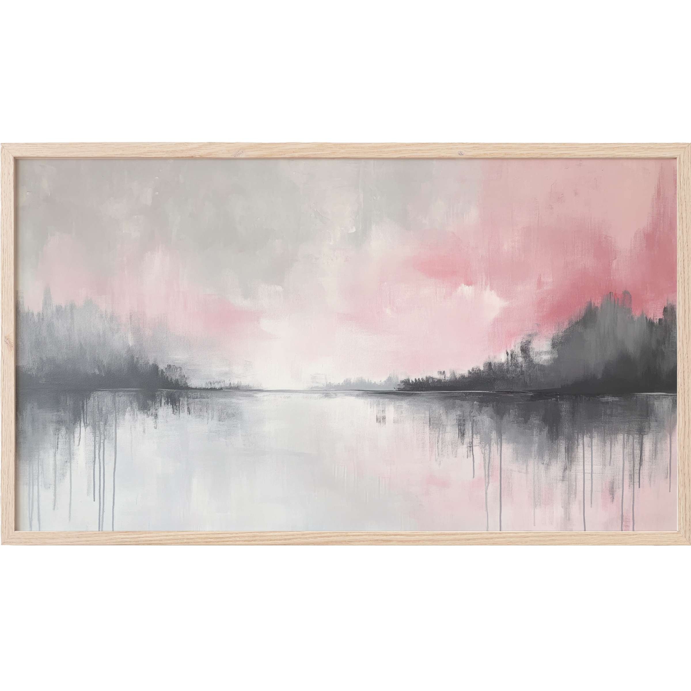 Elegant abstract Frame TV Art with soft pink, gray, and white tones creating a serene, modern landscape vibe