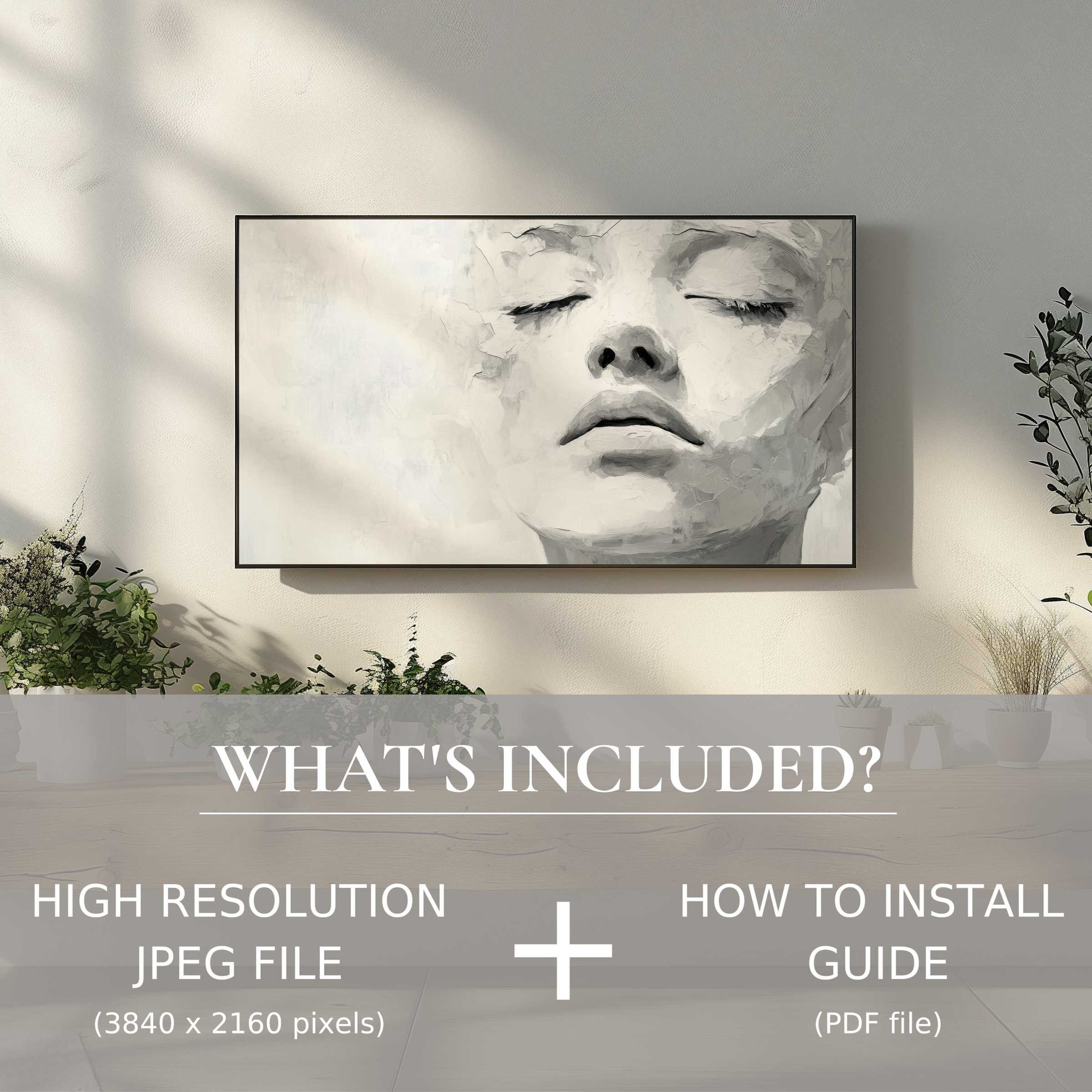 Elegant black and white digital TV art download adds serene style, enhancing your living space with easy digital use