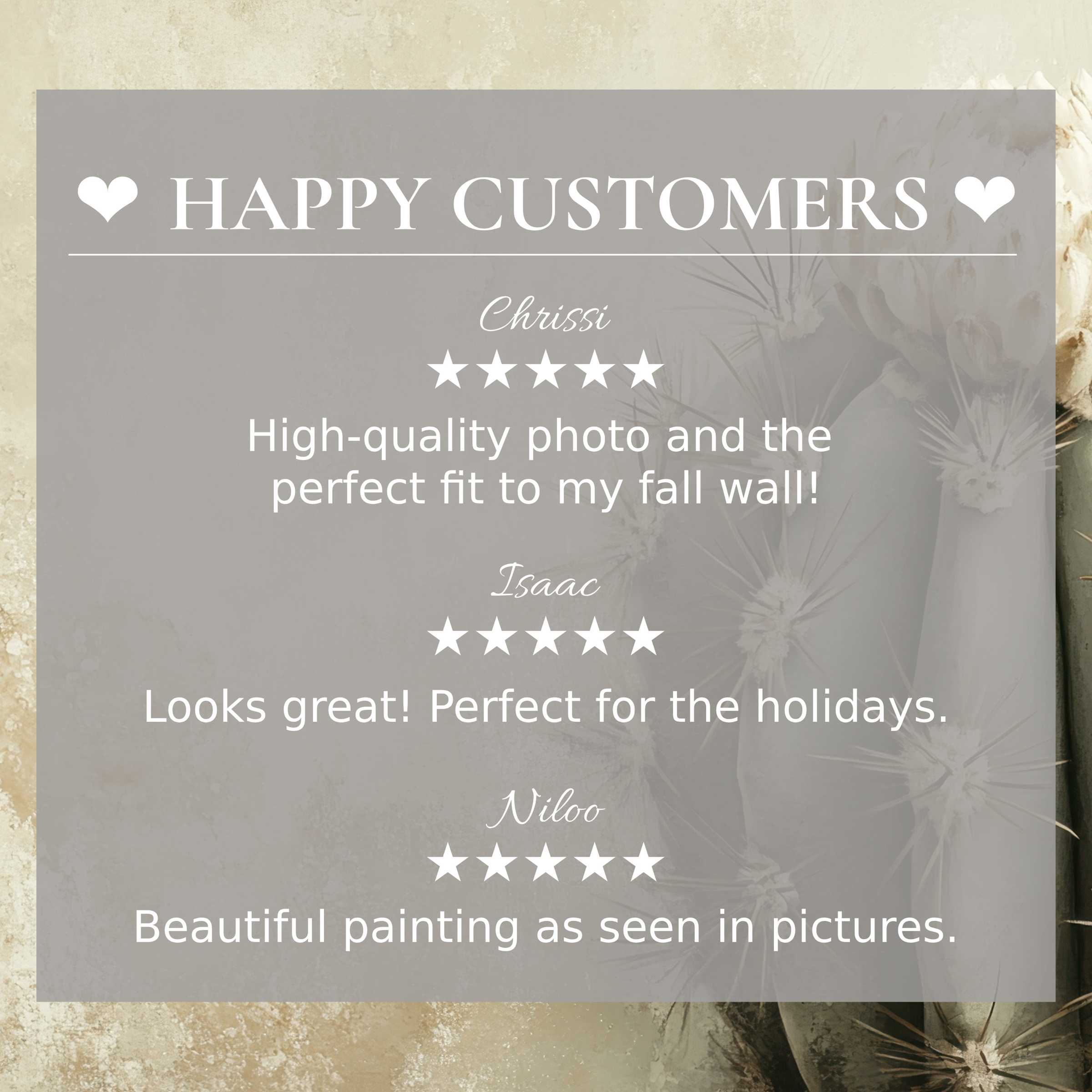 Neutral art for Frame TV with abstract beige tones; happy customer reviews build trust and highlight elegant style