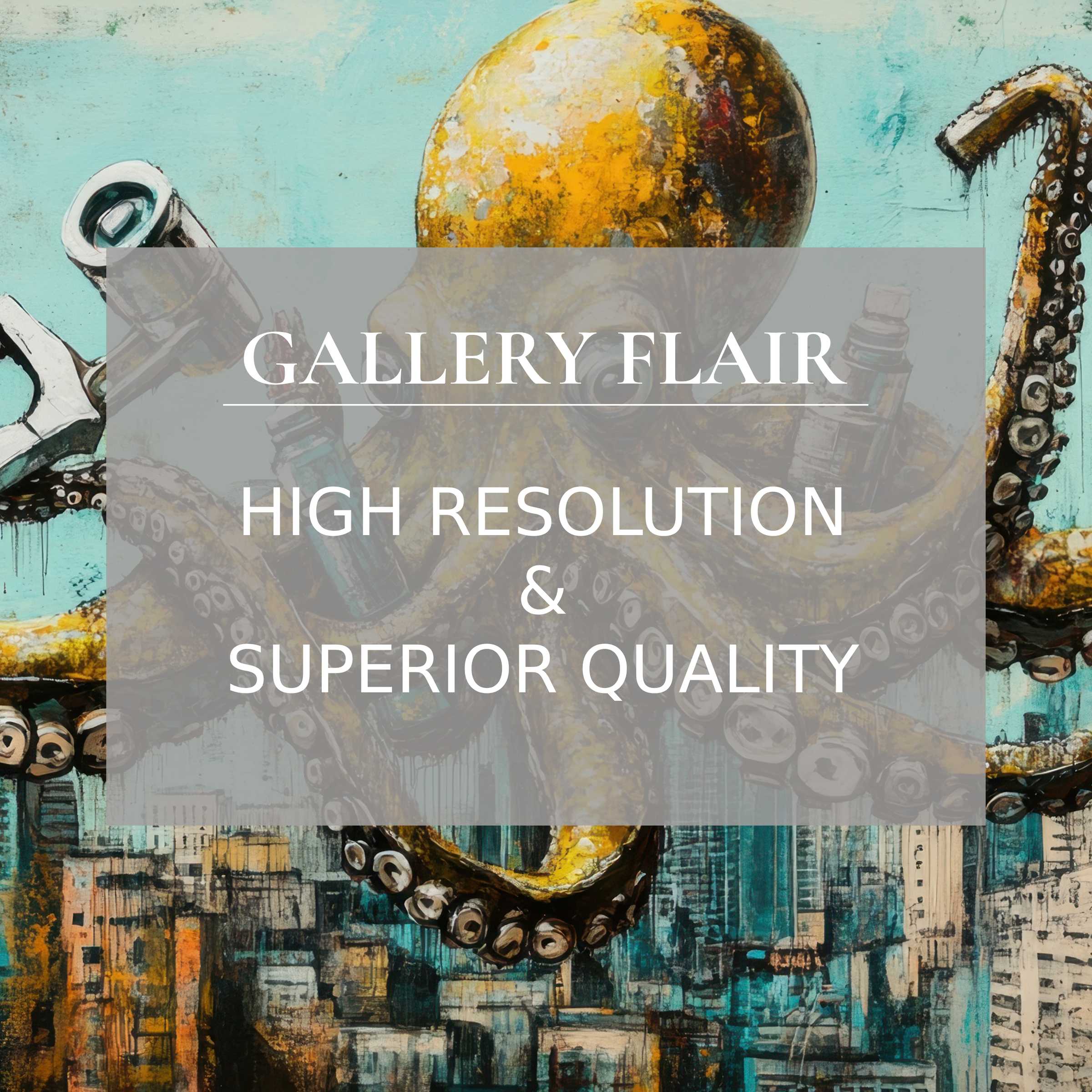 Vibrant street art printable art featuring a bold octopus over urban skyline, adding dynamic, high-quality flair to modern spaces