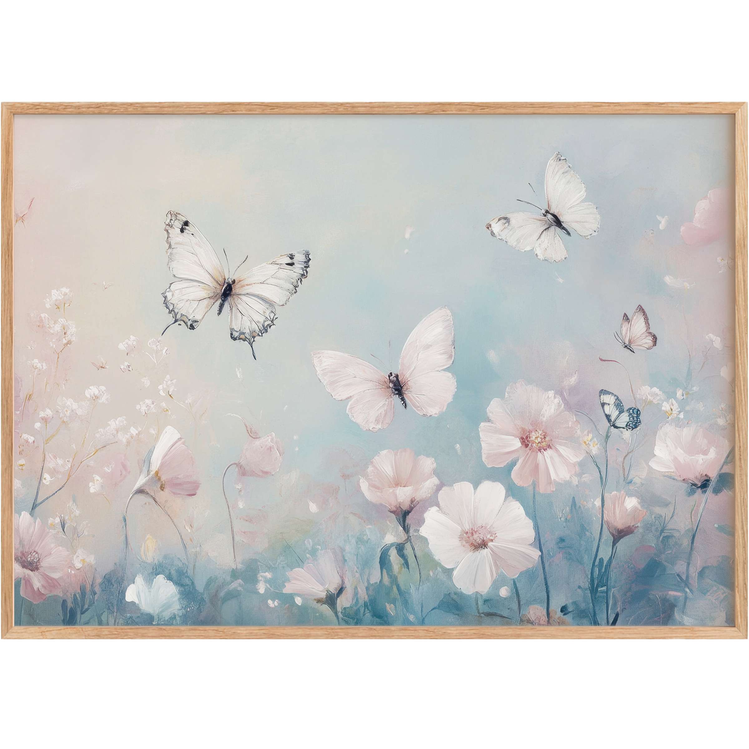 Delicate nursery printable wall art with soft pastel butterflies and blooms, creating a serene, airy, and graceful ambiance