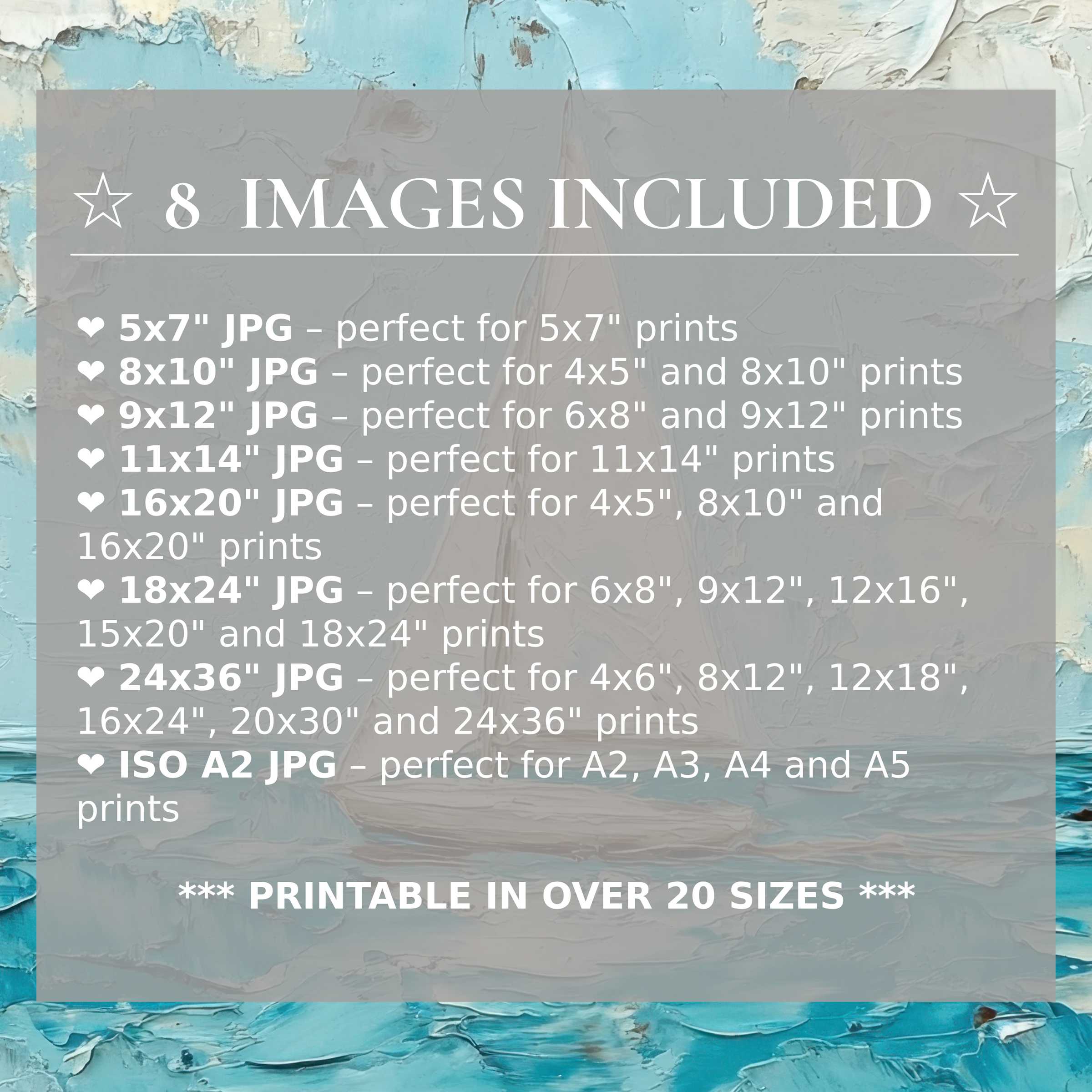 Radiant summer digital print in serene blues and sandy neutrals, enhancing modern interiors with 8 high-quality sizes included