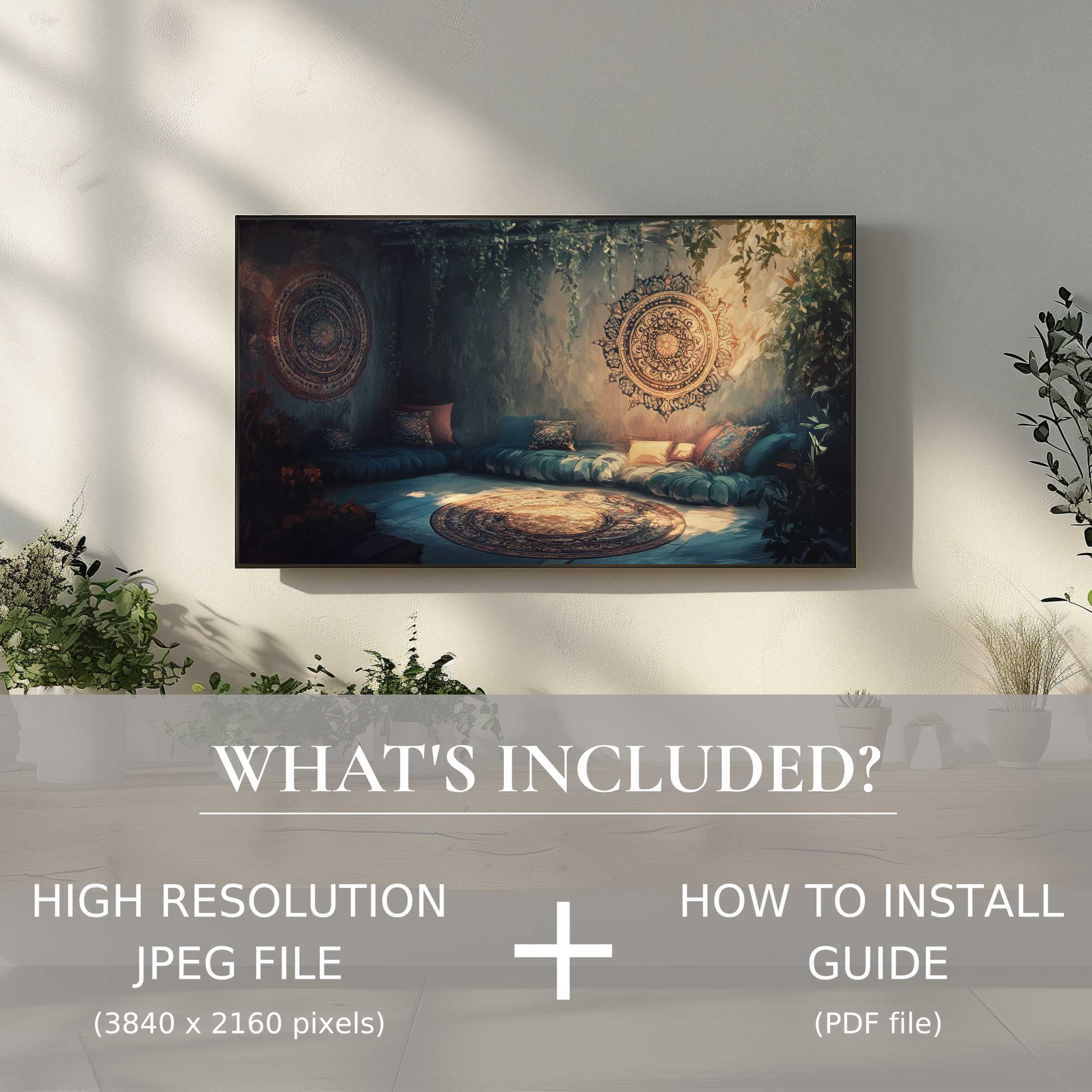 Elegant boho digital TV art download effortlessly enhances living spaces with easy digital use and stylish high-res decor