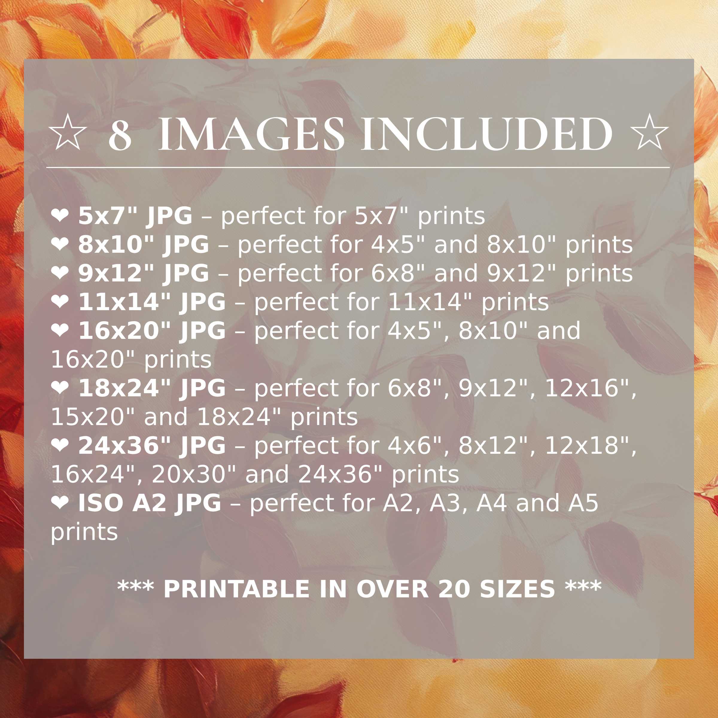 Radiant fall digital print in warm amber and burnt orange hues, elevating modern interiors with 8 included high-res sizes for versatile styling