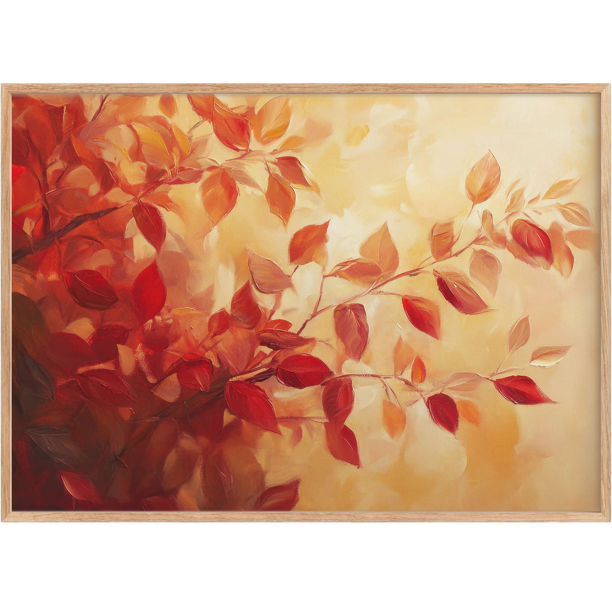 Lush fall printable wall art in vibrant reds and warm ambers, evoking a radiant, cozy autumn glow