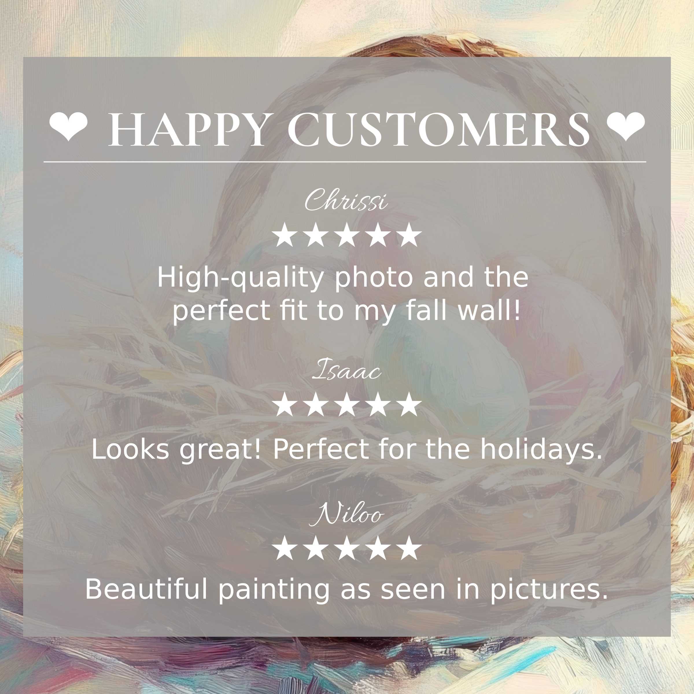 easter art for Frame TV with abstract pastel nest background, elegant layout sharing happy customer reviews building trust
