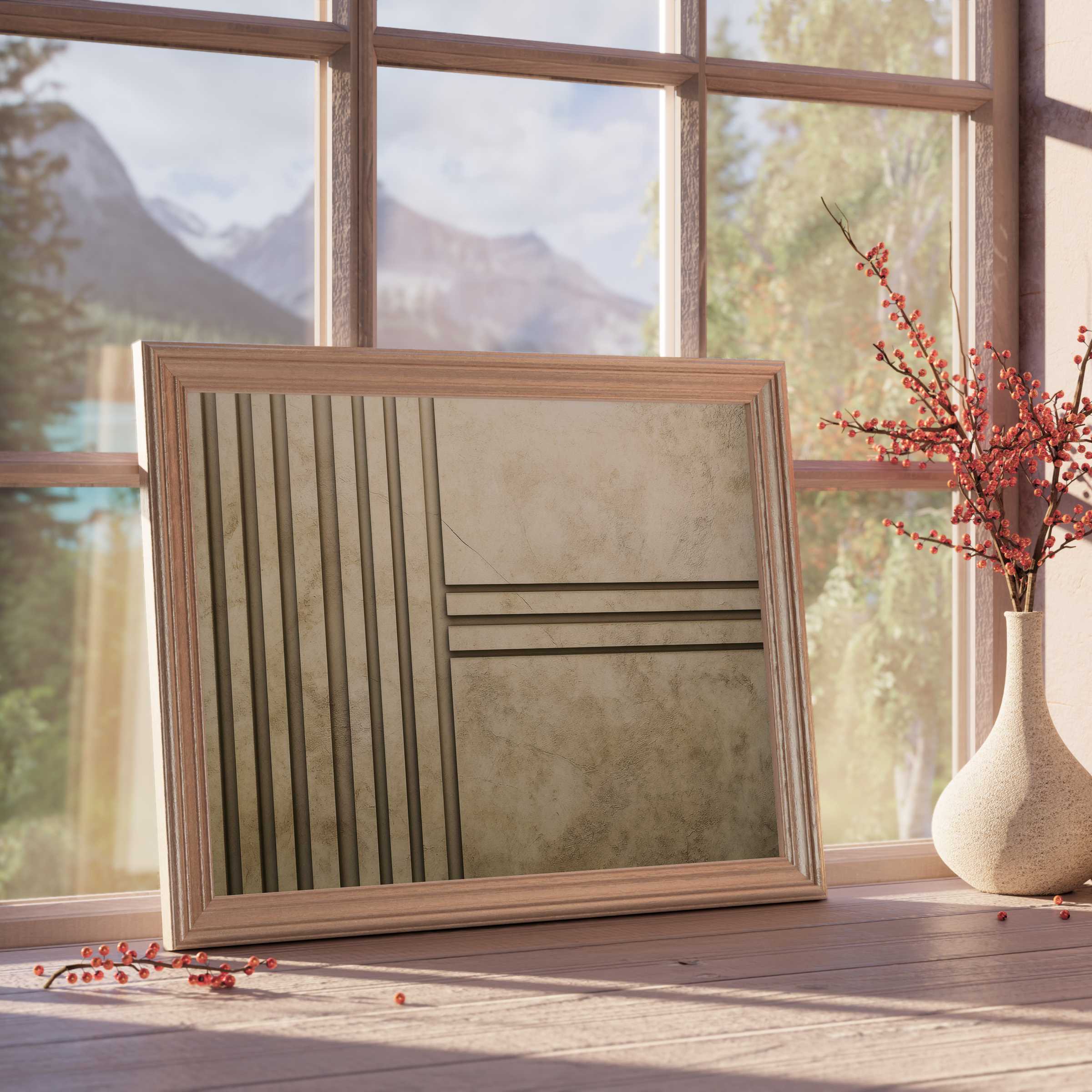 Serene abstract downloadable art with textured neutral tones and linear depth, elevating tranquil, curated interiors with timeless sophistication