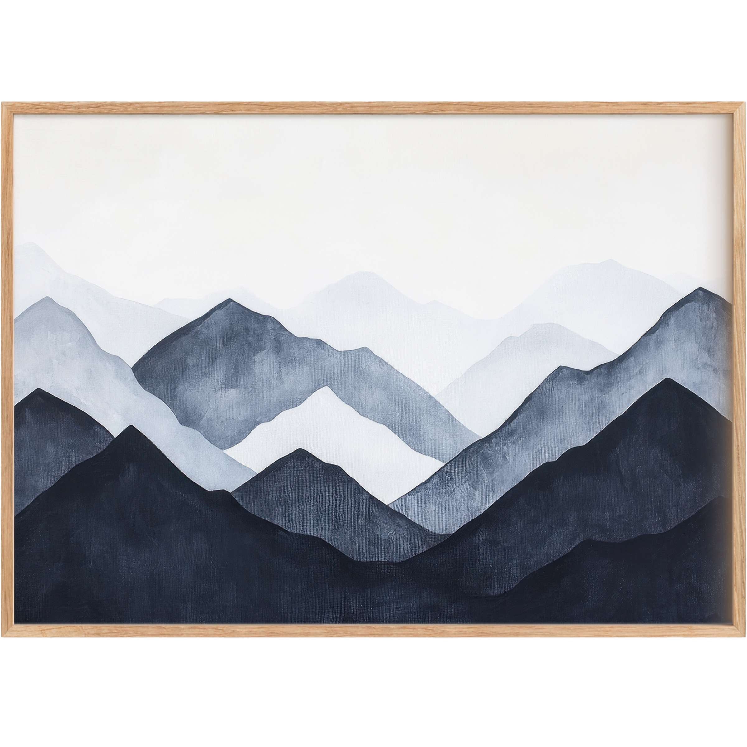 Modern printable wall art featuring layered navy and slate mountains, evoking a serene and sophisticated atmosphere