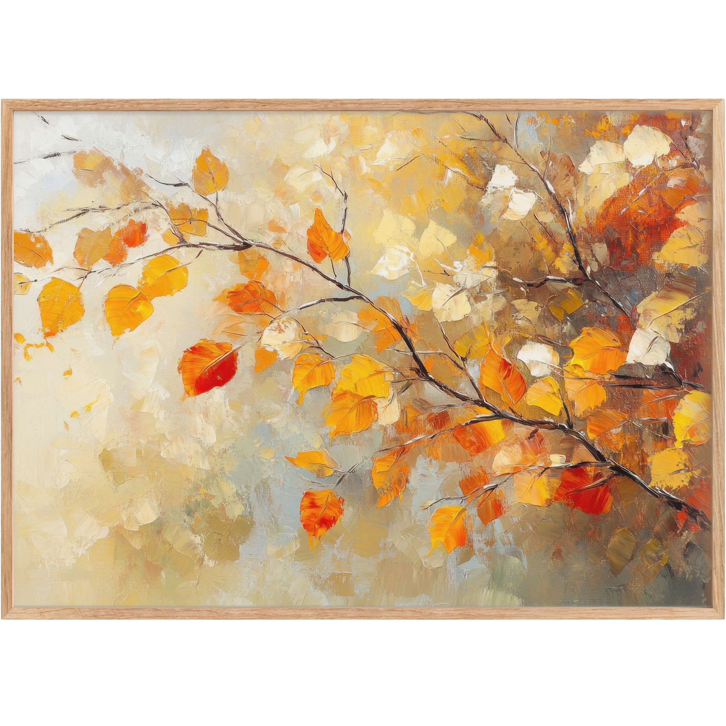 Elegant tree printable wall art with vibrant amber and gold leaves, evoking a warm, radiant autumnal ambiance