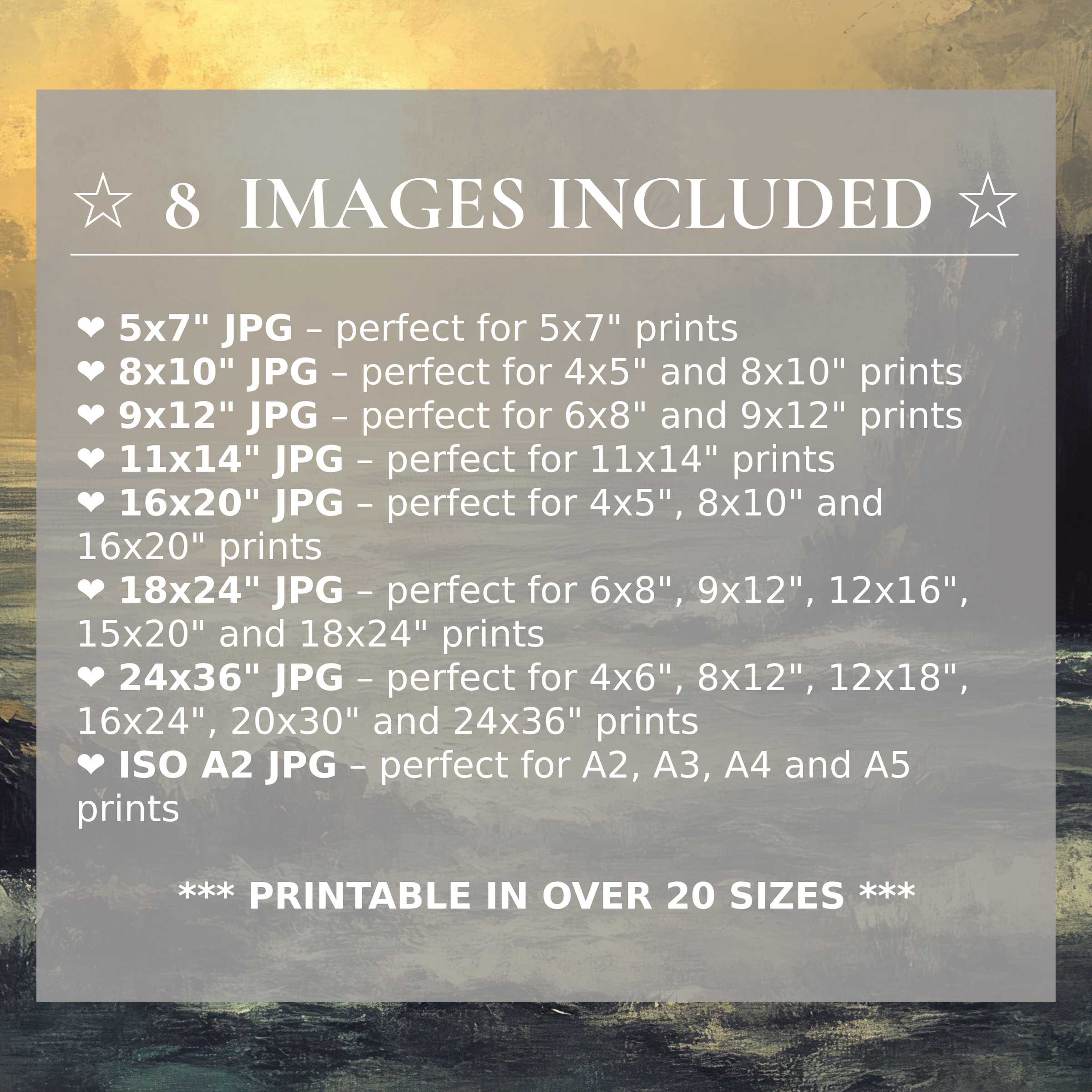 Radiant landscape digital print in warm gold and deep charcoal hues, elevating modern interiors with calming sophistication Includes 8 high-quality sizes, perfect for versatile, stylish home decor