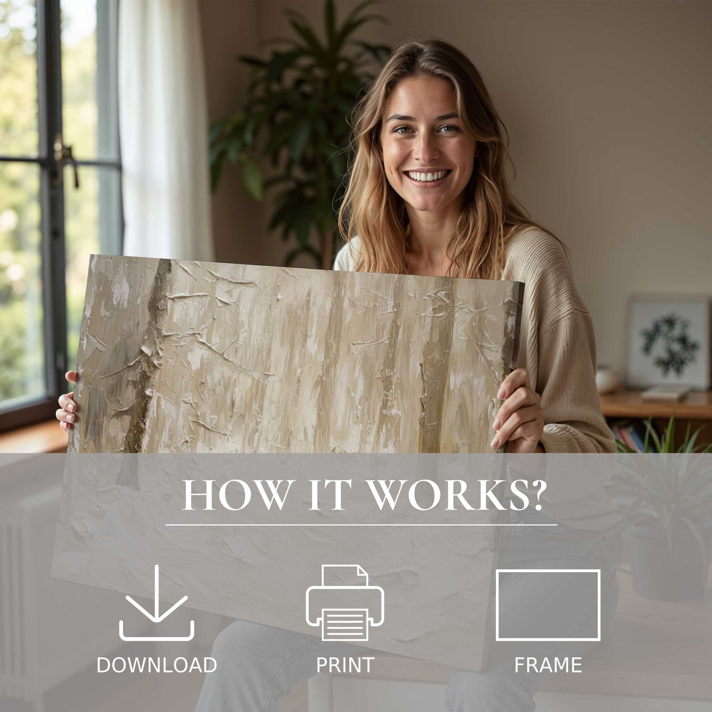 A joyful moment illuminating a serene modern home, where spring digital art print transforms space with graceful texture and warmth