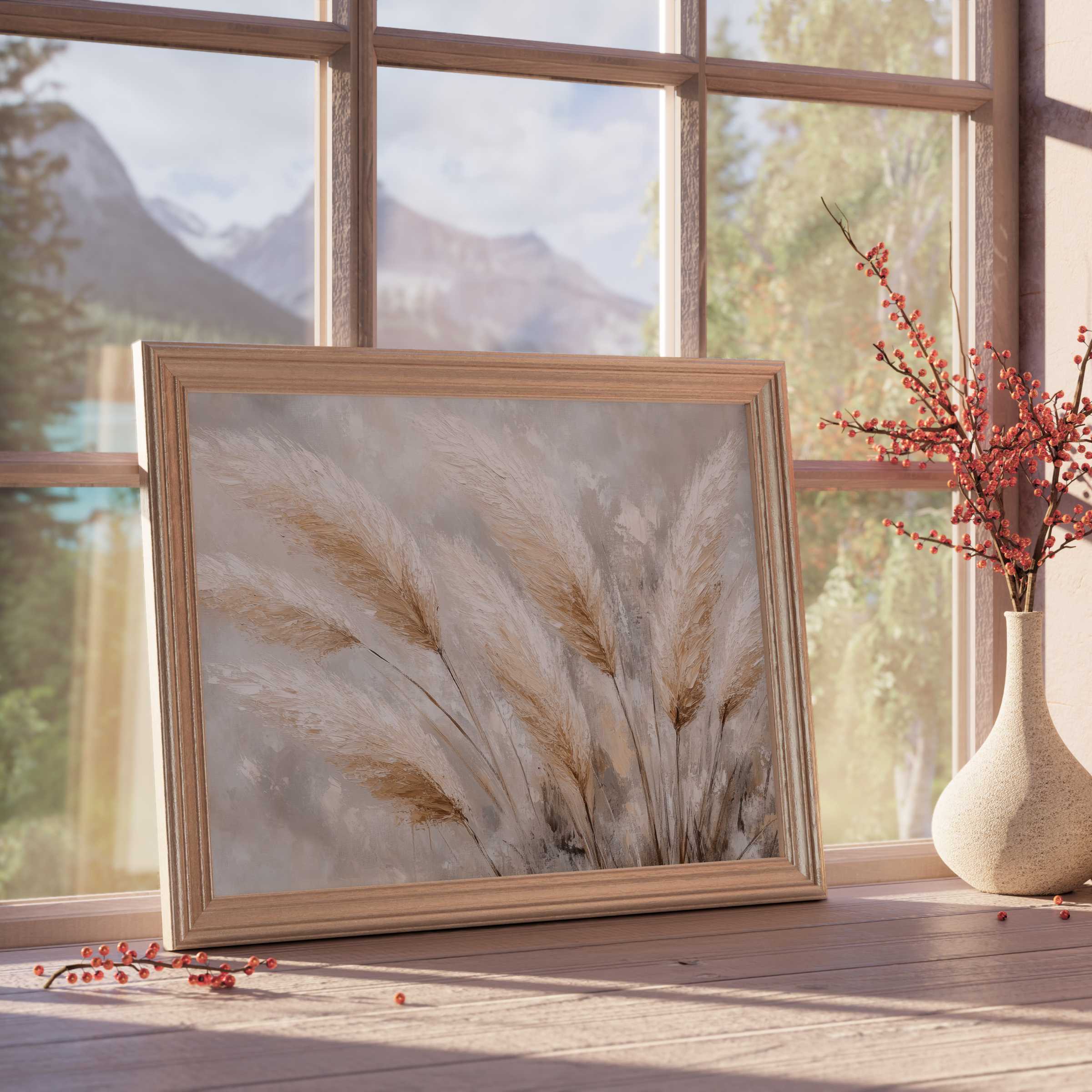 Boho downloadable art featuring serene pampas grass in soft neutrals, elevating calm, curated, and stylish interiors