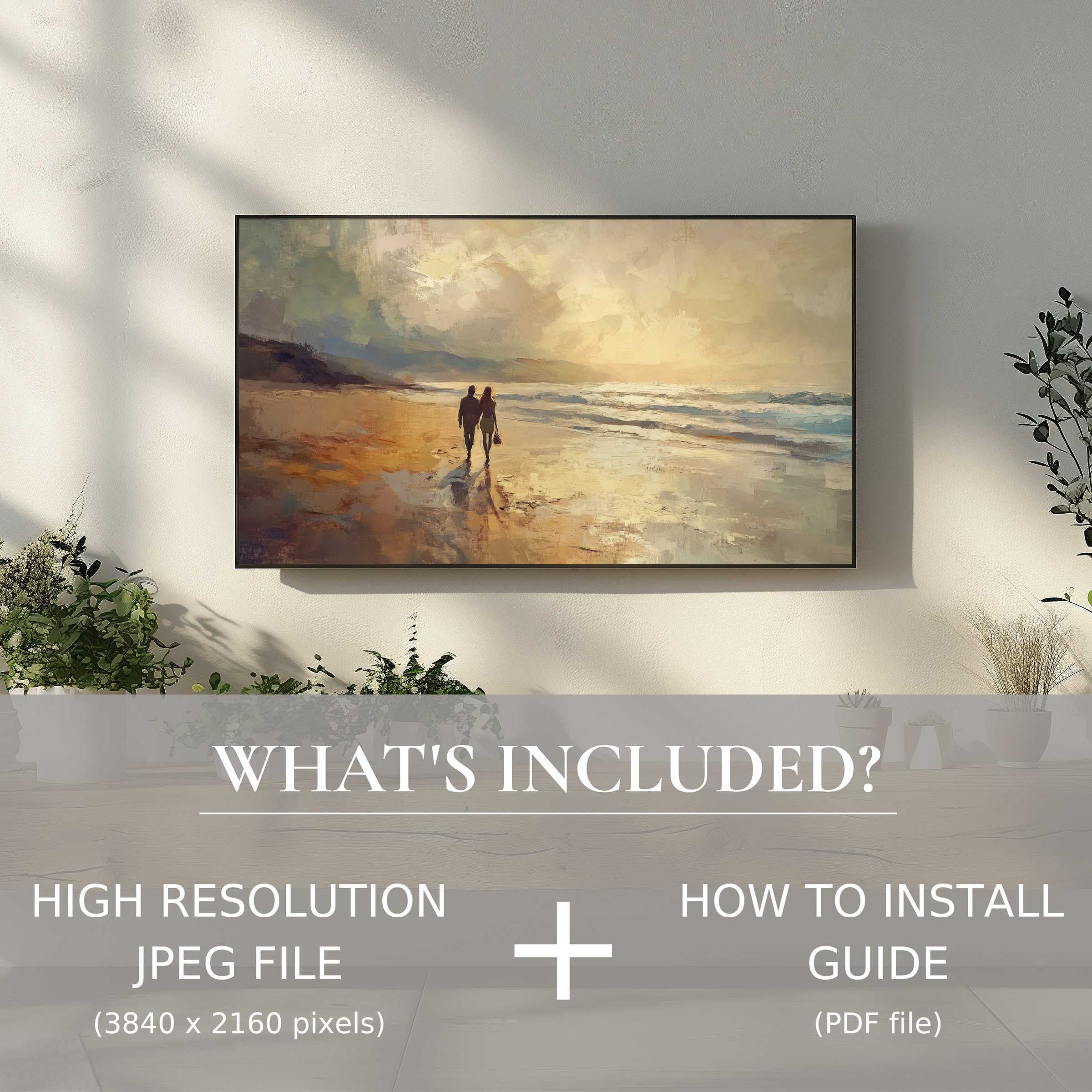 Elegant beach digital TV art download enhances living spaces with easy digital use and serene coastal charm