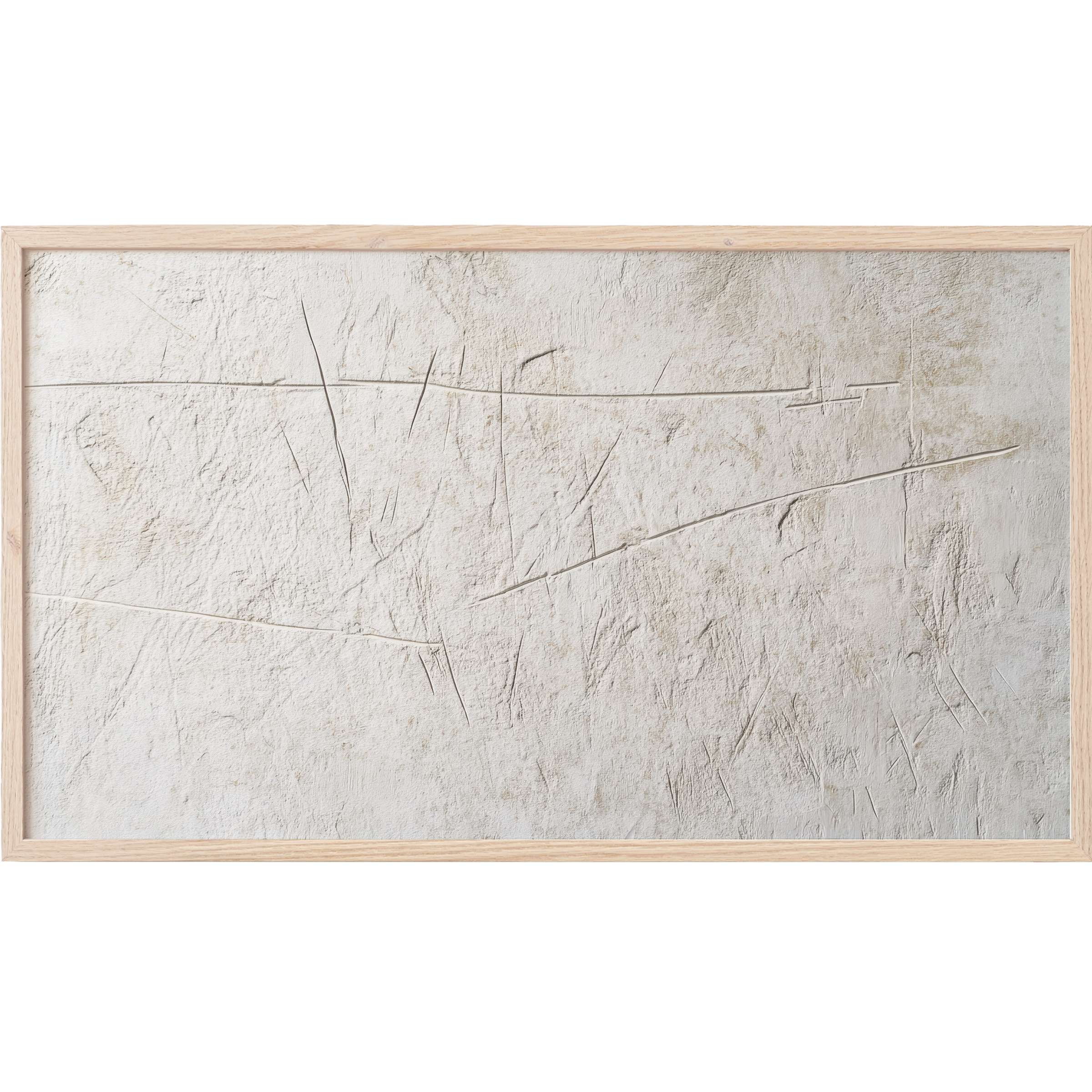 Minimalist beige textured surface with subtle linear carvings in an abstract Frame TV Art design