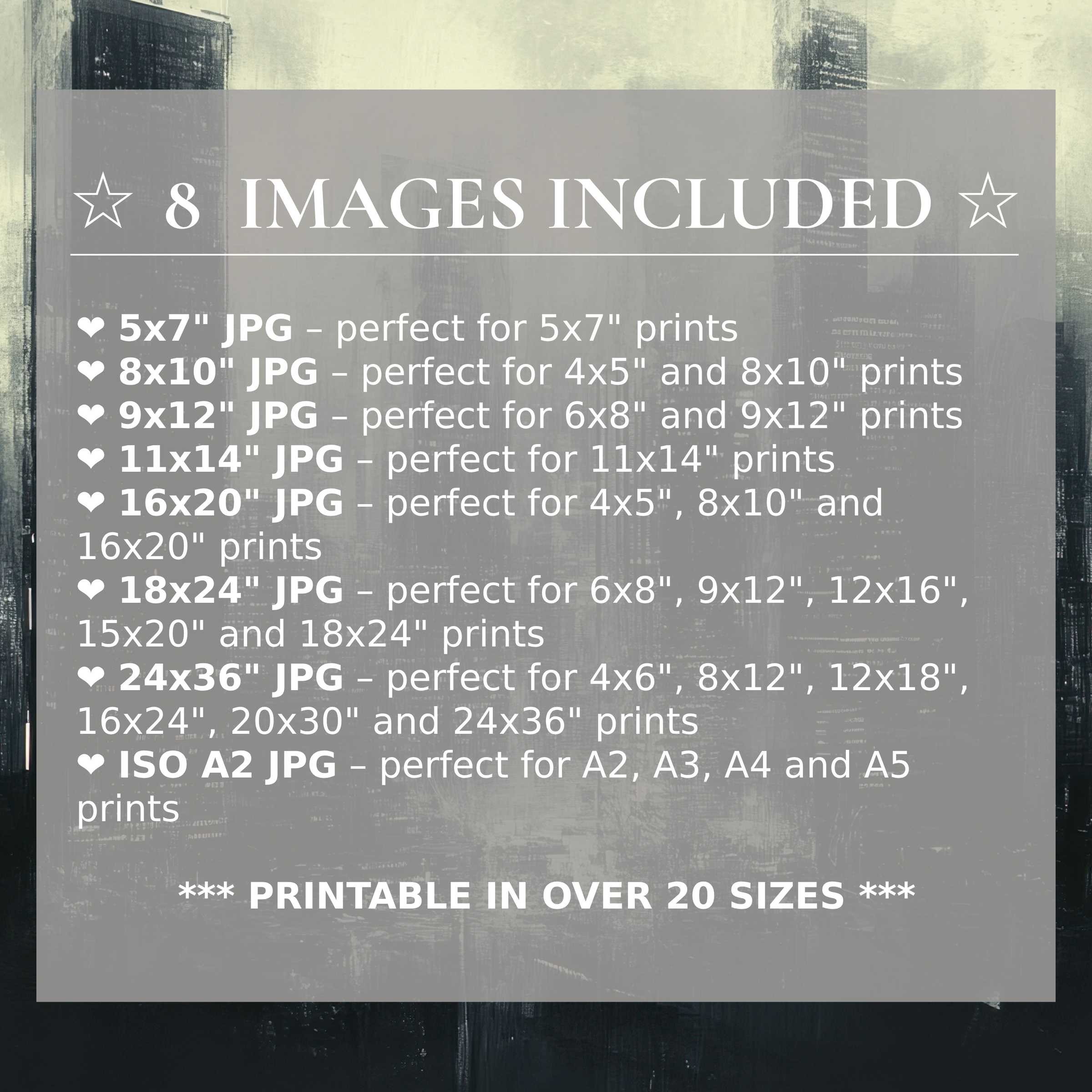 Urban digital print with muted greys and soft ivory hues evokes a calming, refined ambiance; 8 high-quality sizes included, enhancing modern interiors with effortless style and versatile elegance