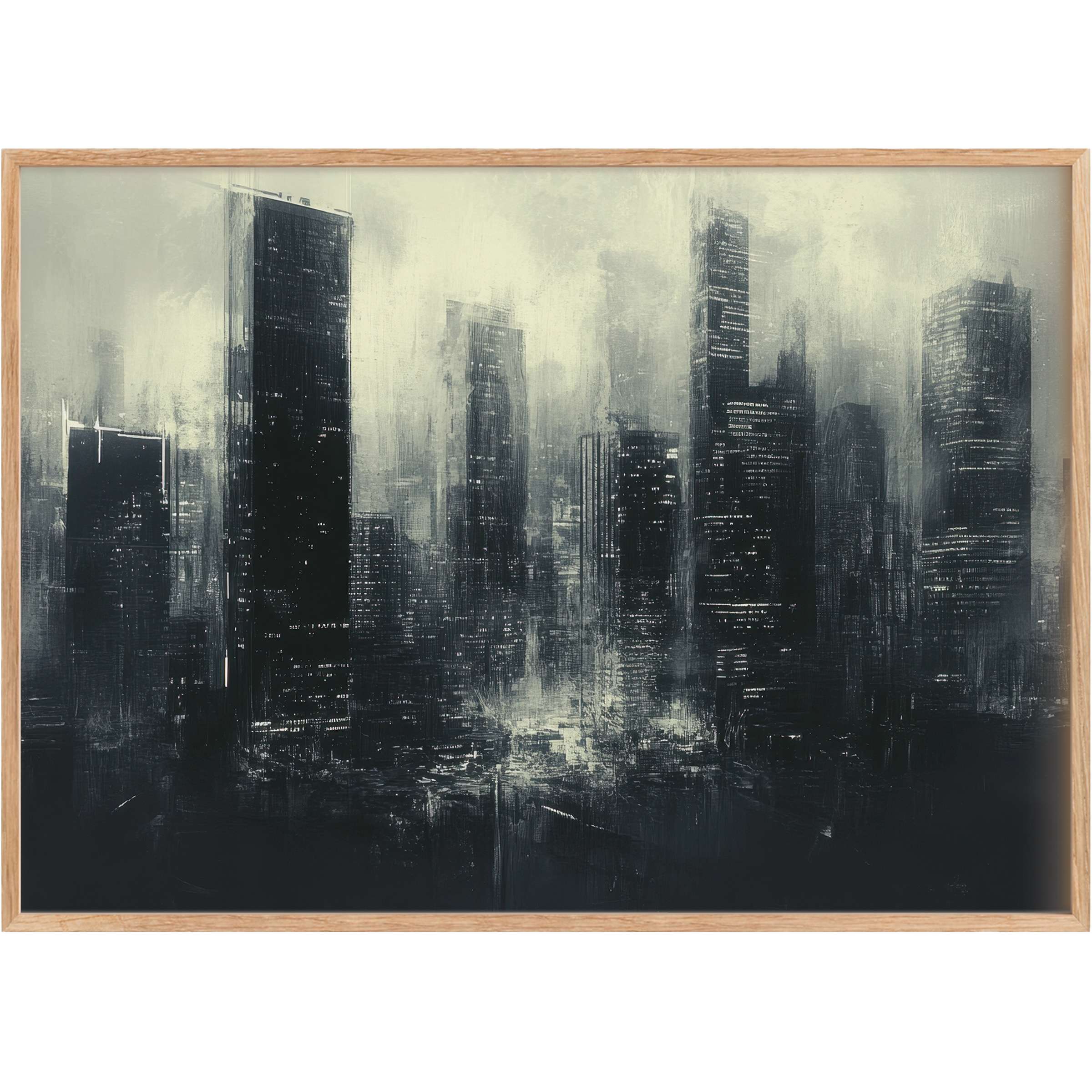 Moody urban printable wall art in deep charcoal and smoky grays, evoking a mysterious and sophisticated cityscape ambiance