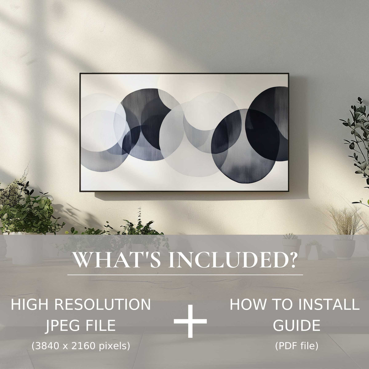 Elegant modern digital TV art download enhances your living space with easy digital use and stylish abstract circles