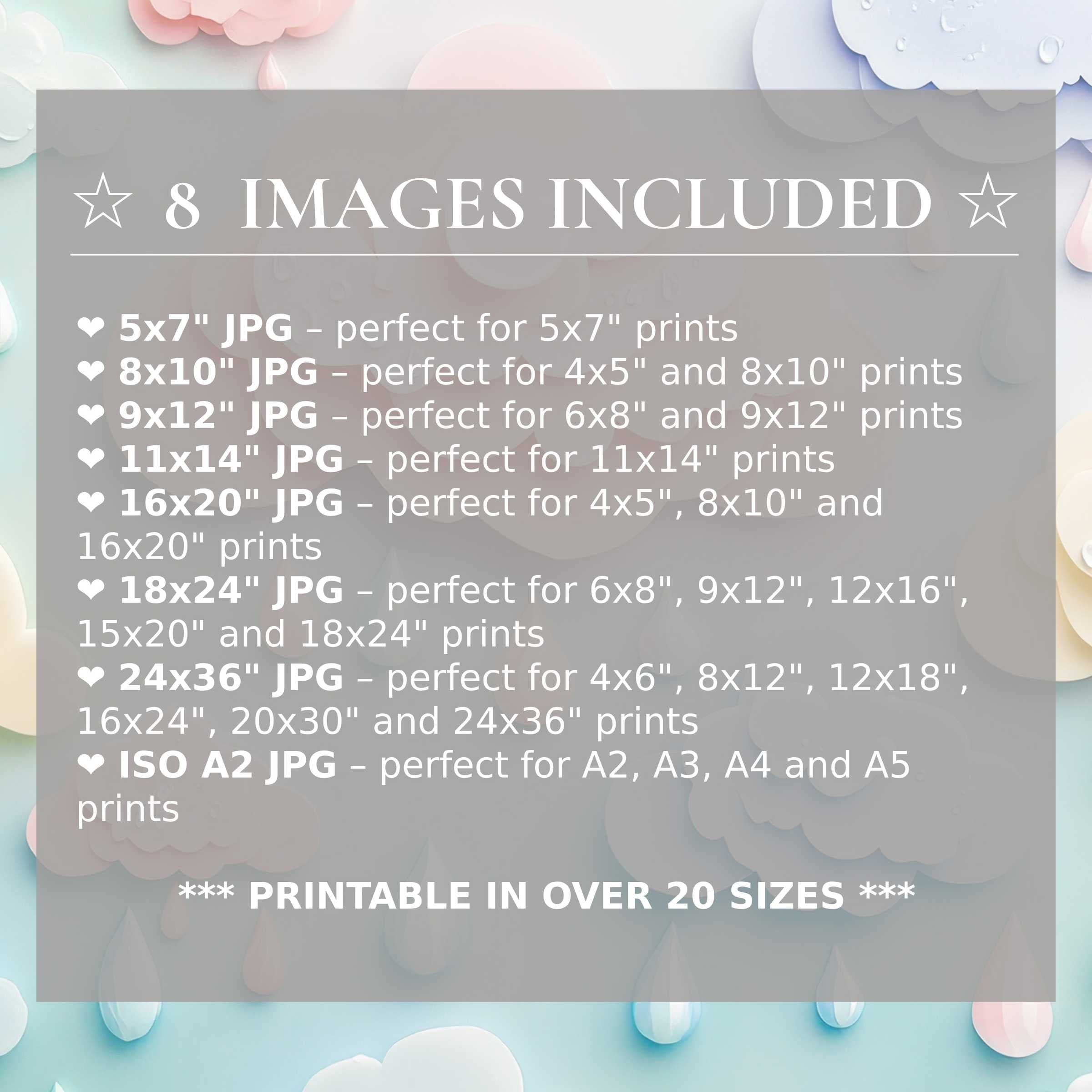 Nursery digital print in soft pastel blues and pinks, radiating calm and warmth; includes 8 high-quality sizes for refined modern interiors
