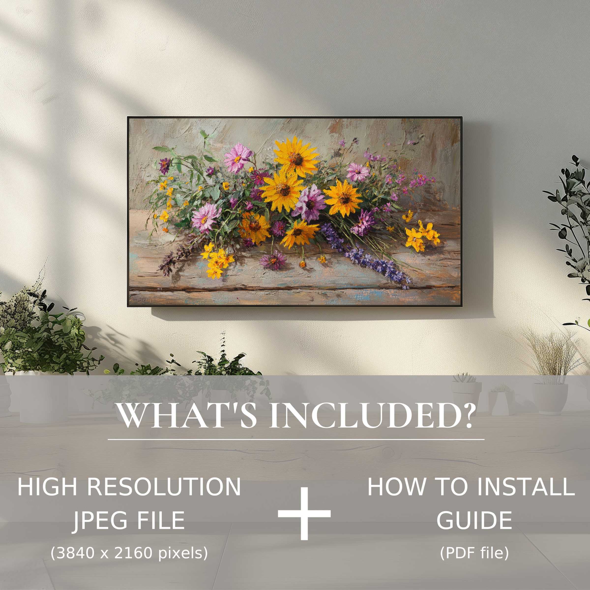 Elegant floral digital TV art download brightens stylish living rooms with easy digital use, enhancing ambiance effortlessly