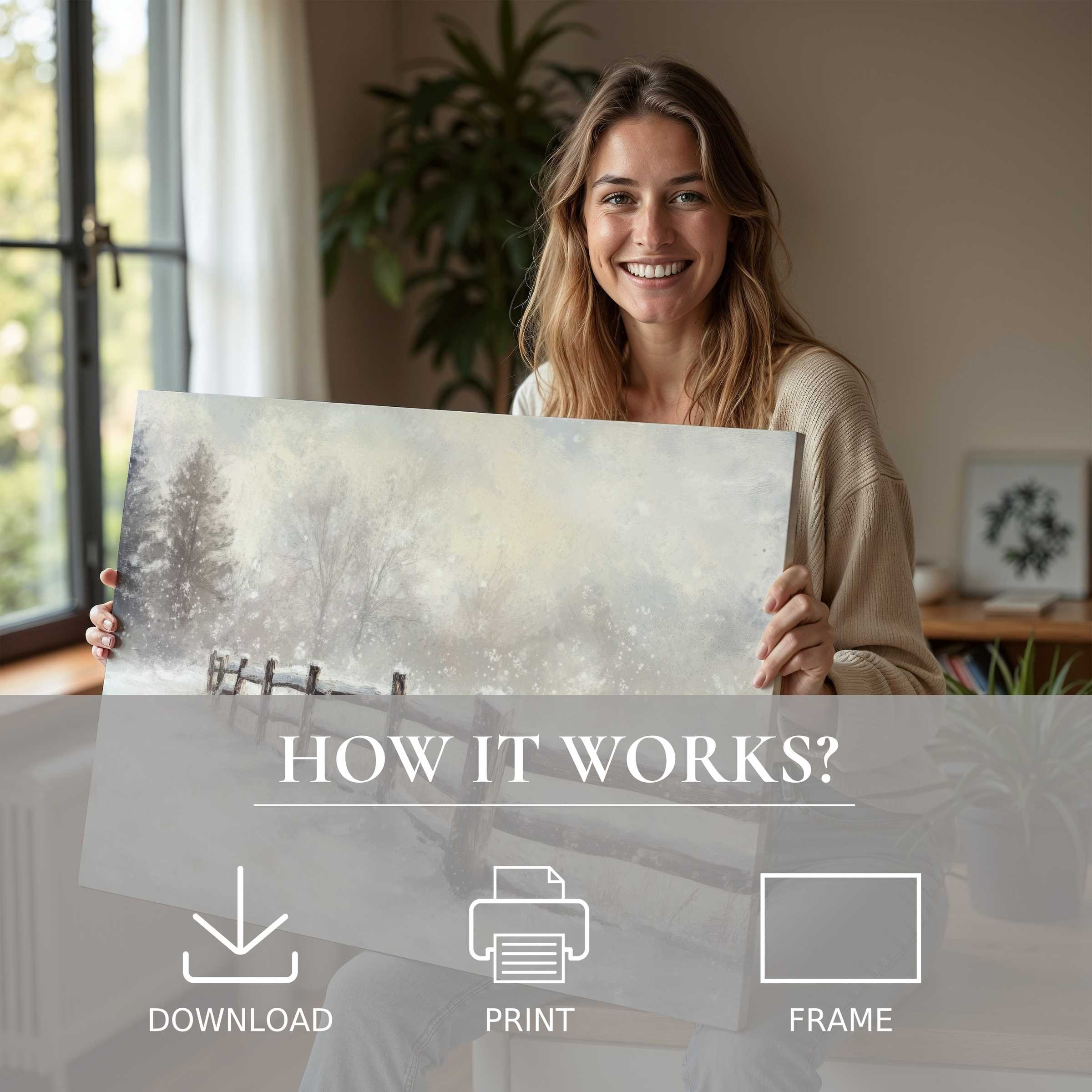 Winter digital art print inspiring serene joy in a modern home, effortlessly elevating everyday living with refined, graceful beauty