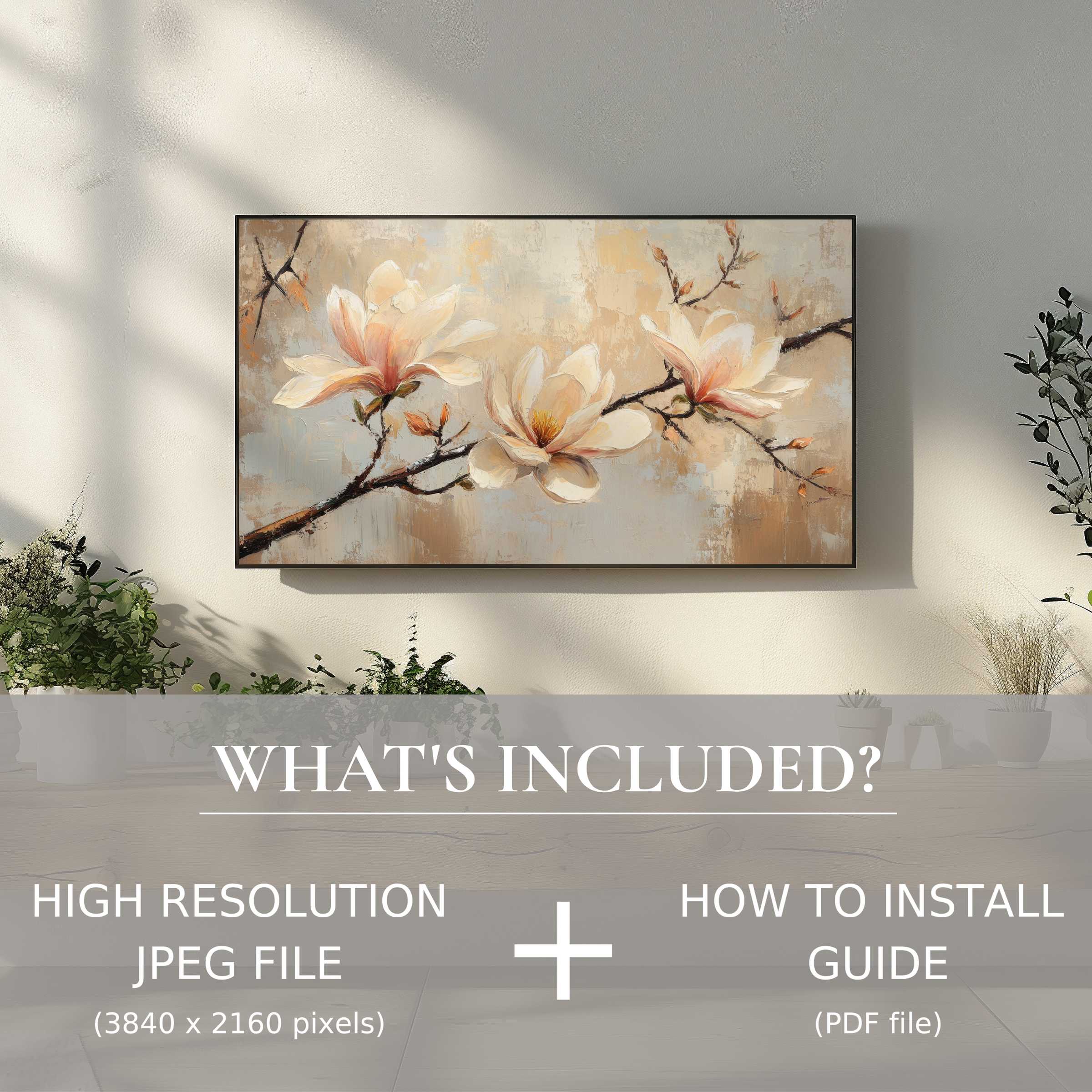 Elegant botanical digital TV art download enhances modern spaces with easy digital use and serene floral beauty