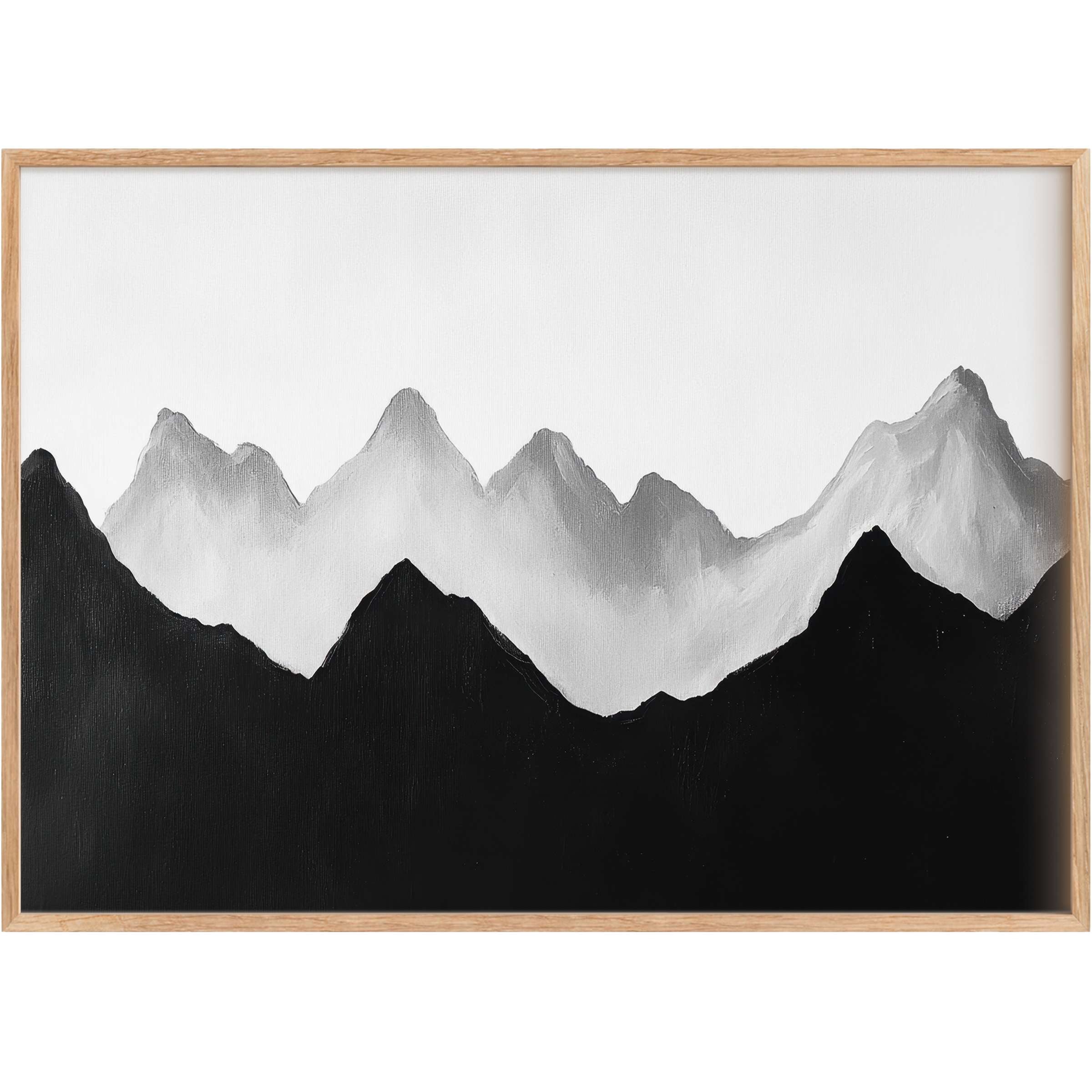 Modern printable wall art showcasing a serene mountain silhouette in monochrome tones, evoking calm and refined elegance