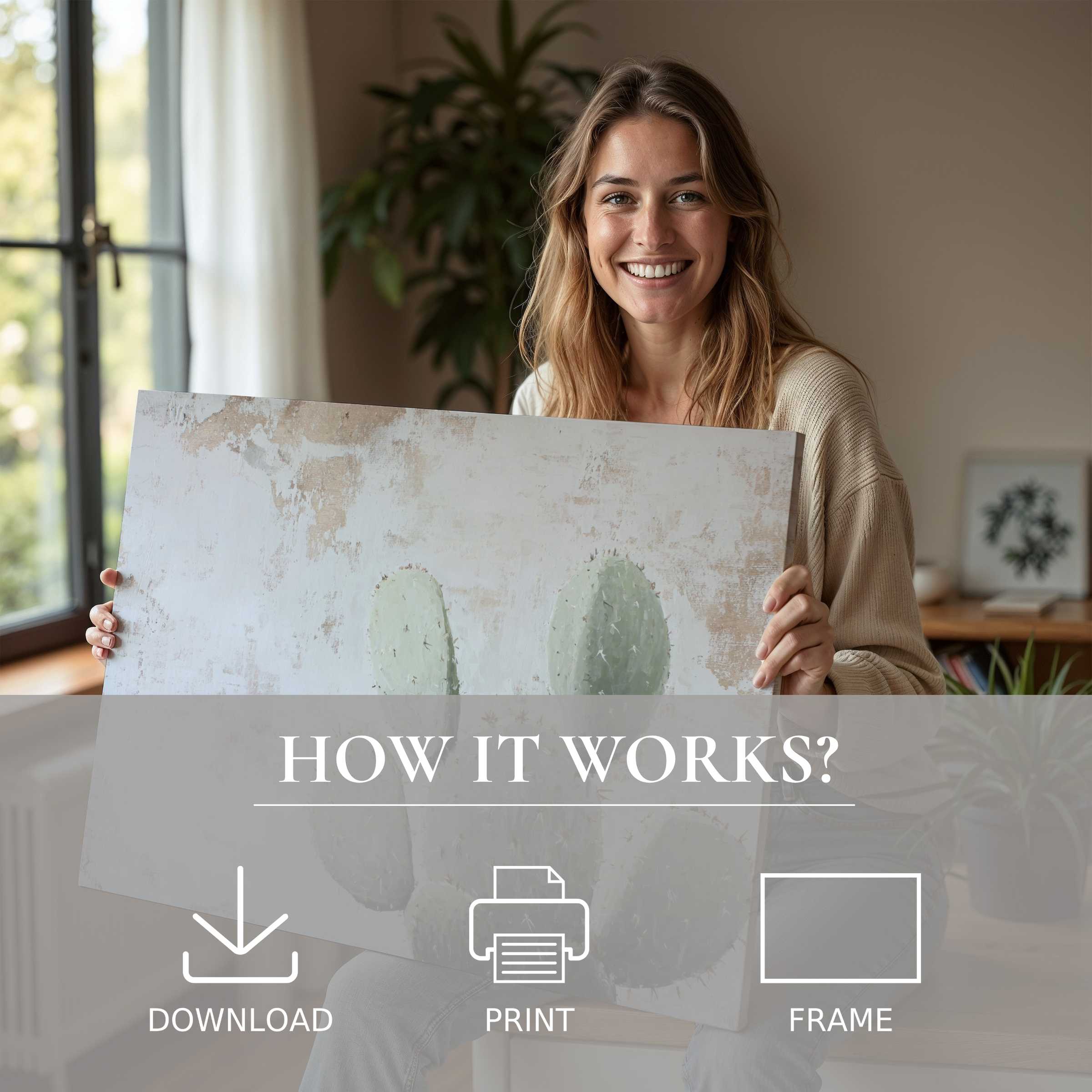 Radiating warmth and joy, a serene moment reveals the effortless beauty of a neutral digital art print transforming a stylish home
