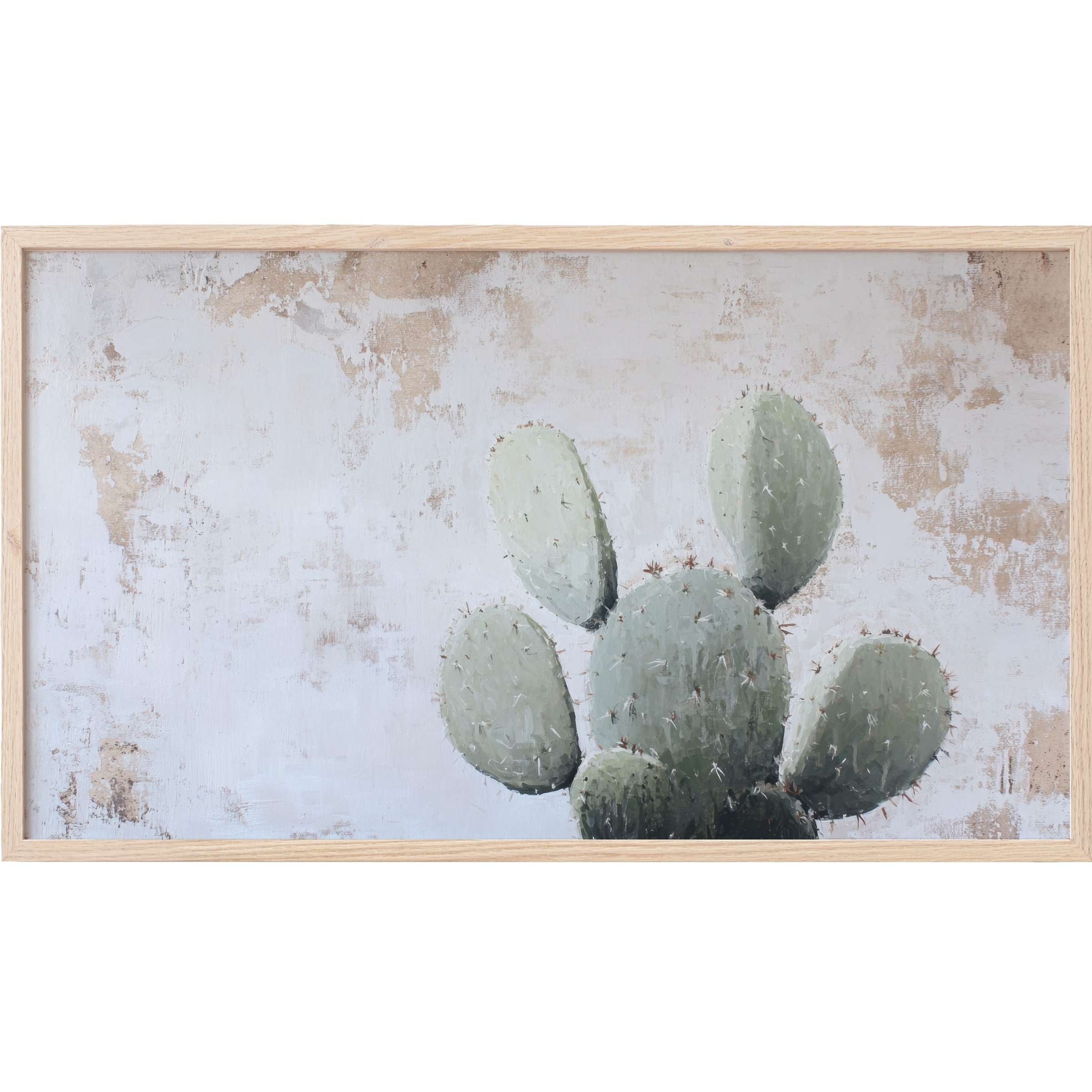 Muted green cactus against a textured beige background, framed in light wood for neutral Frame TV Art