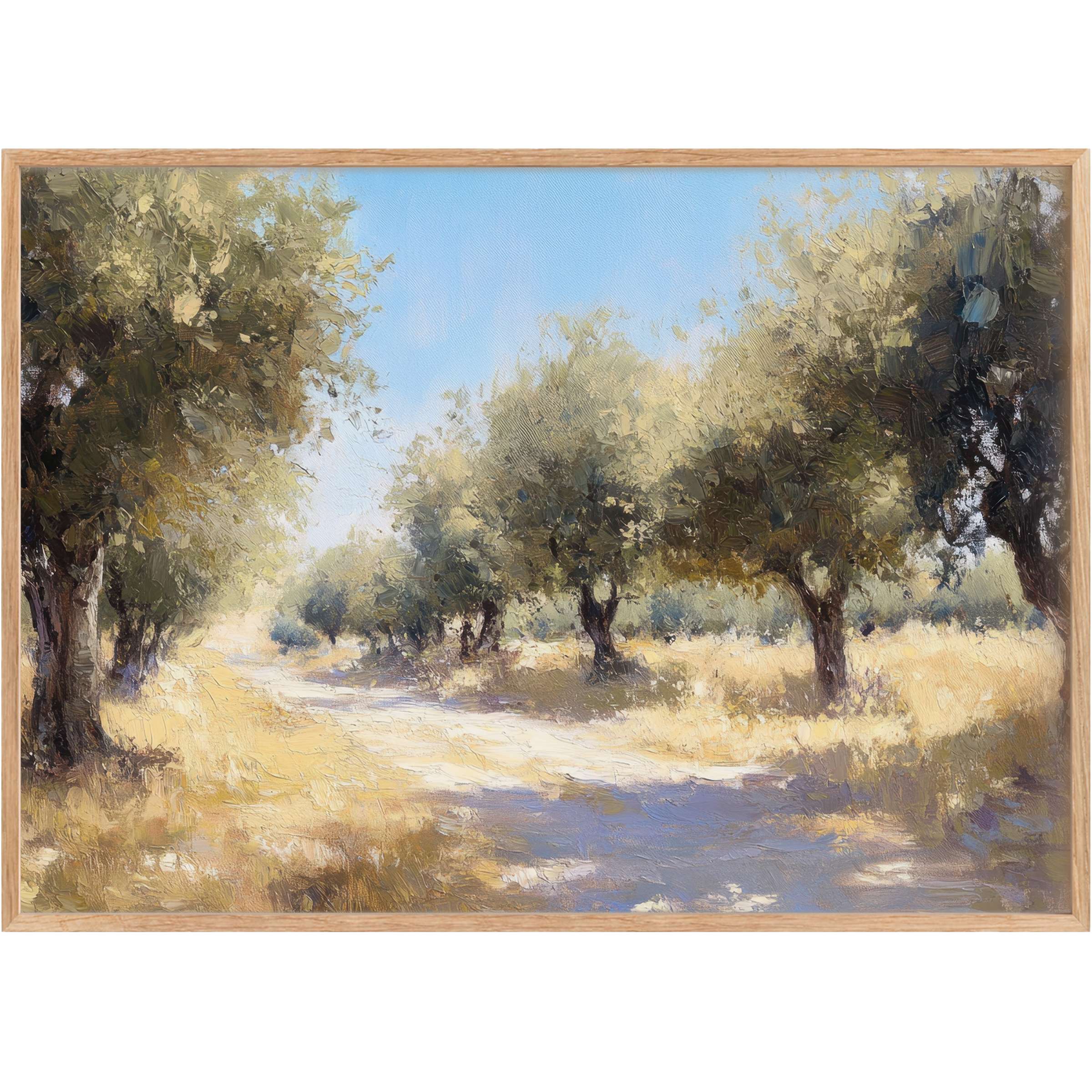 Sun-dappled olive groves evoke serene warmth and timeless elegance in this tree printable wall art, perfect for refined interiors