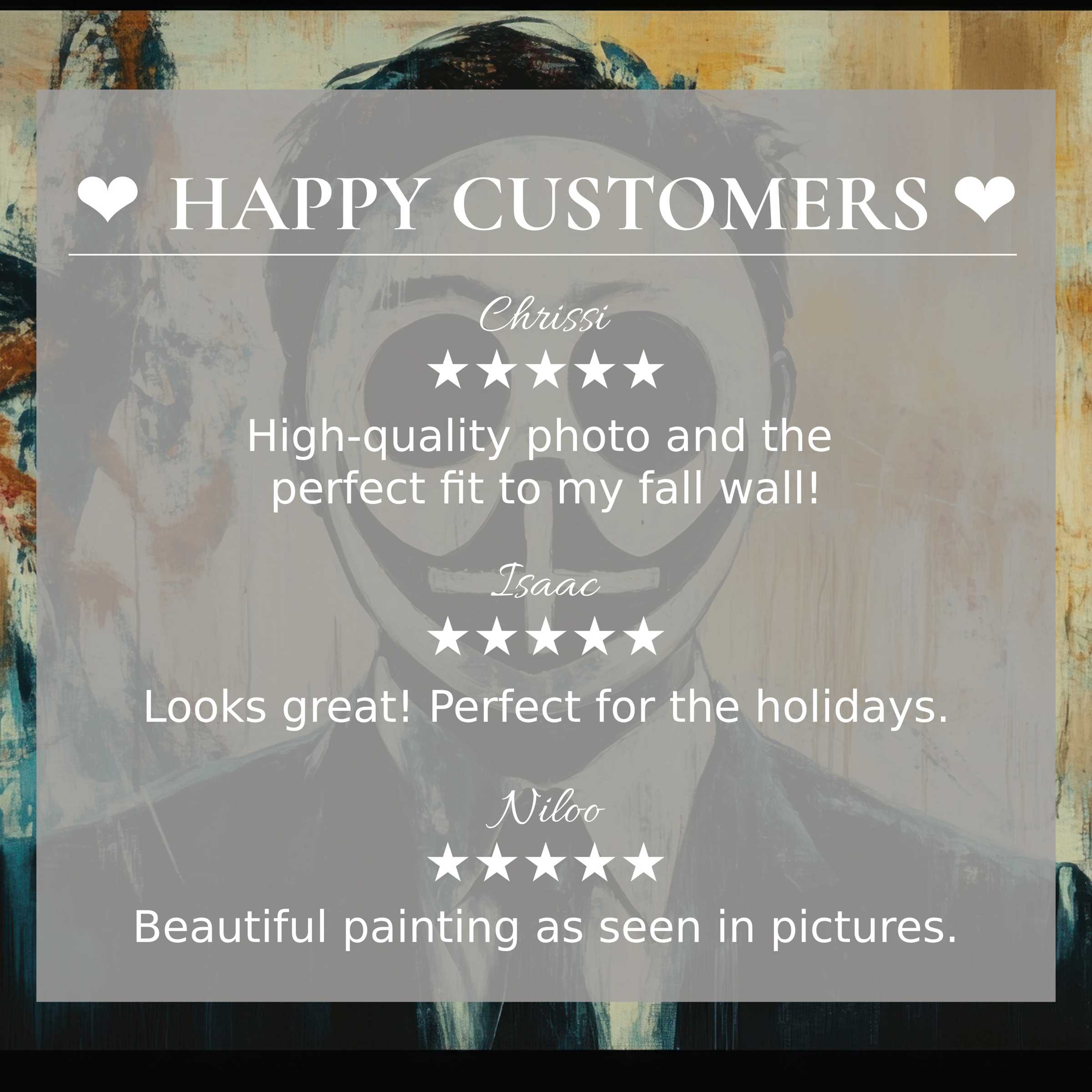 Street art for Frame TV with abstract warm tones; happy customer reviews build trust and highlight elegant style