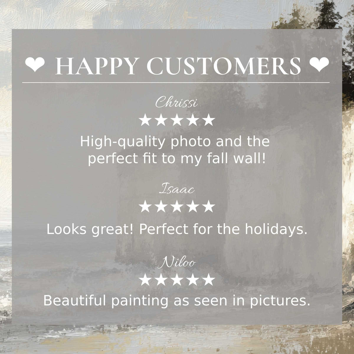 Coastal art for Frame TV with abstract muted sunset hues, showcasing happy customer reviews that inspire trust and elegance