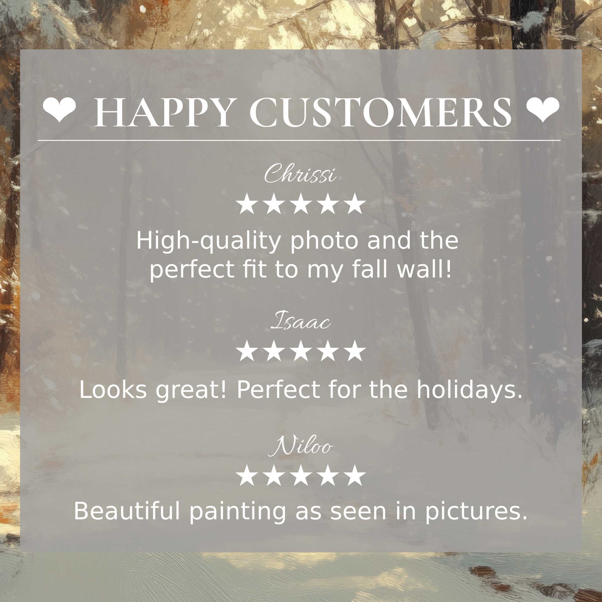 Winter art for Frame TV with abstract warm forest hues Happy customer reviews build trust and highlight elegance