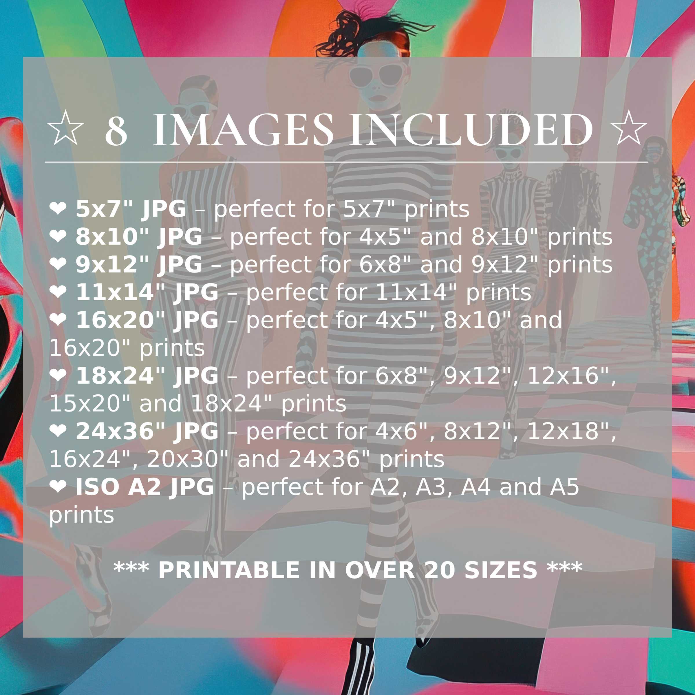 Pop art digital print radiates bold pink, orange, and teal hues; includes 8 high-res sizes for versatile, sophisticated modern interiors
