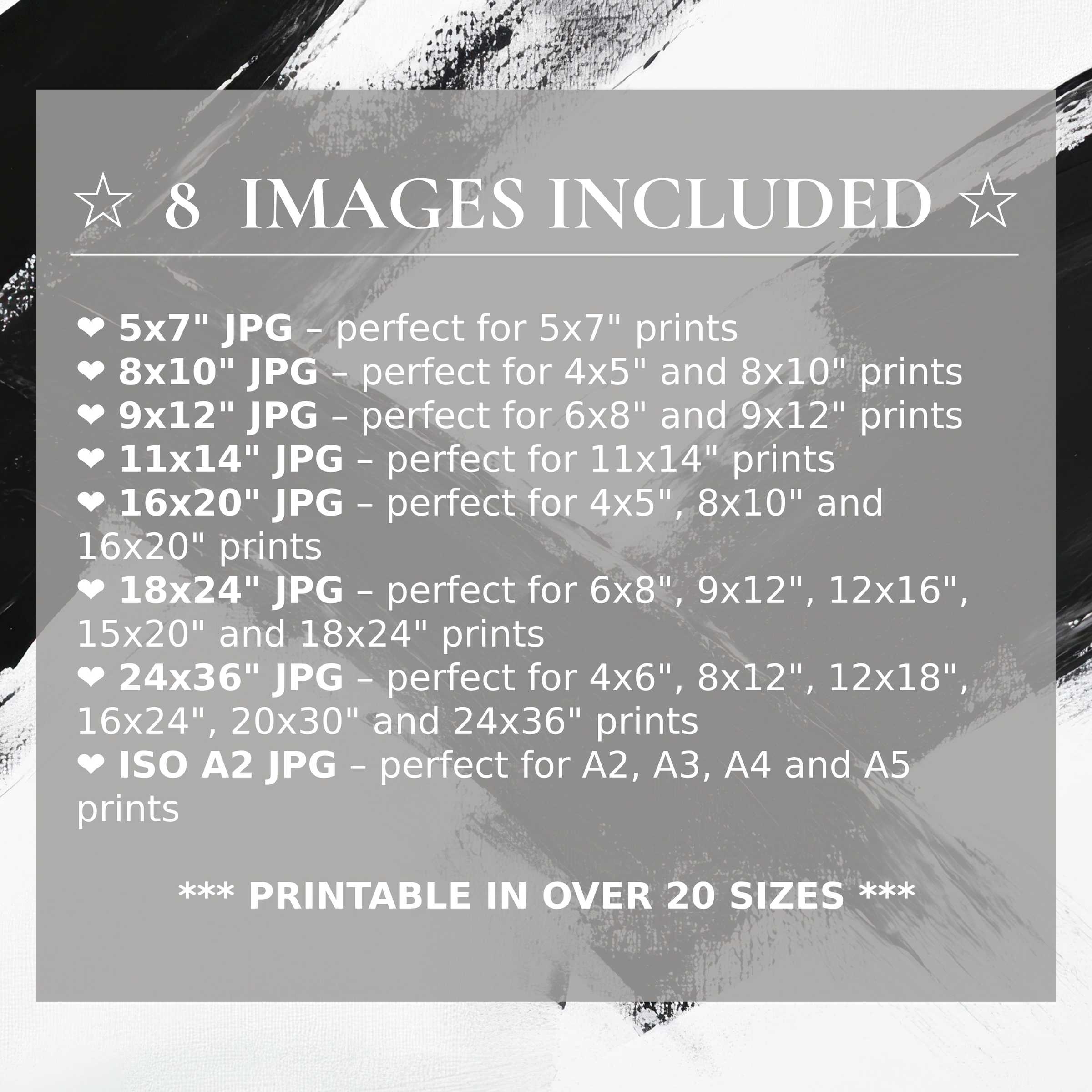 Monochrome abstract digital print in bold black and white strokes, offered in 8 high-quality sizes to elevate modern interiors with versatile style